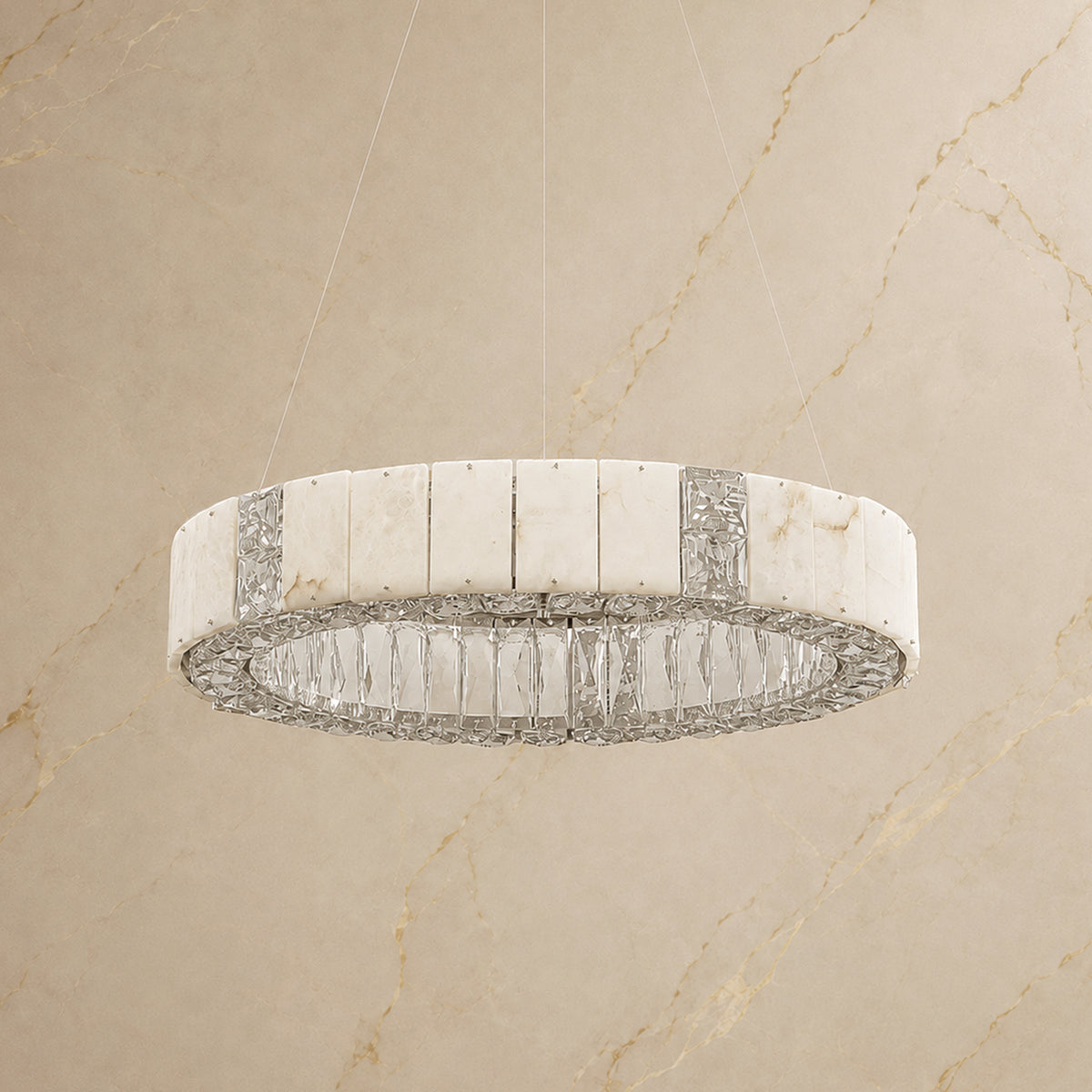 Lumaire Alabaster Ring Chandelier with lights off