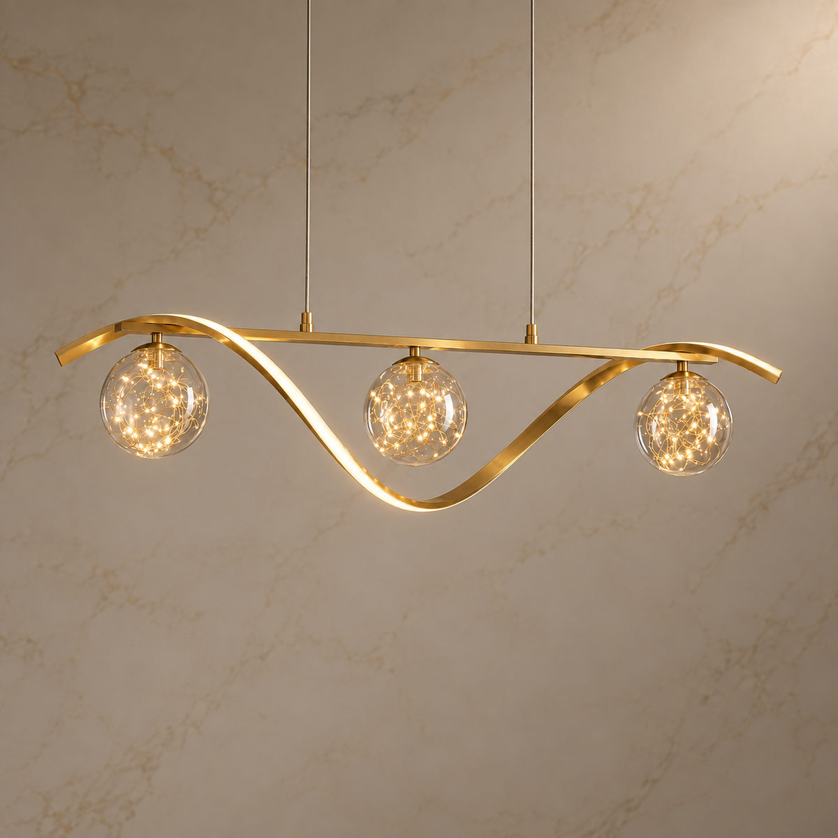 Lumenna Glass Globe Linear Pendant Light with lights on
