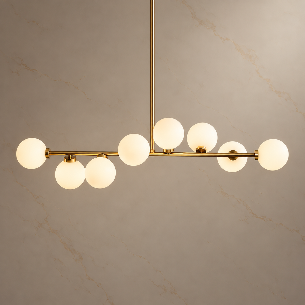 Luna Glass Globe Linear Chandelier illuminated