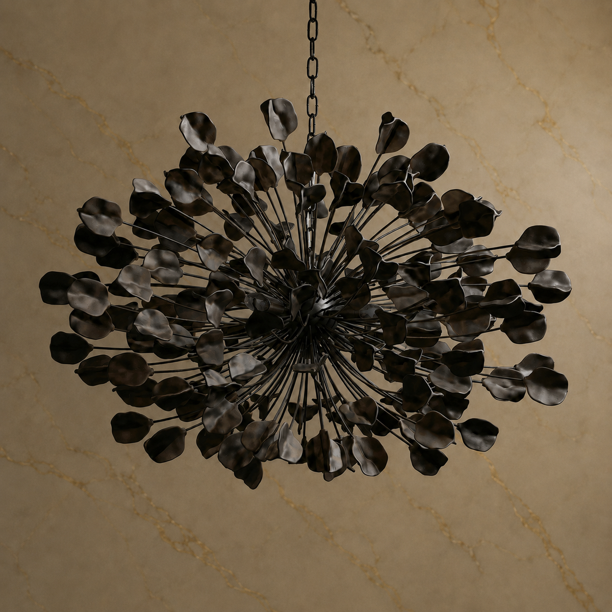 Lunaria Ceramic Leaf Cluster Chandelier in black, light off