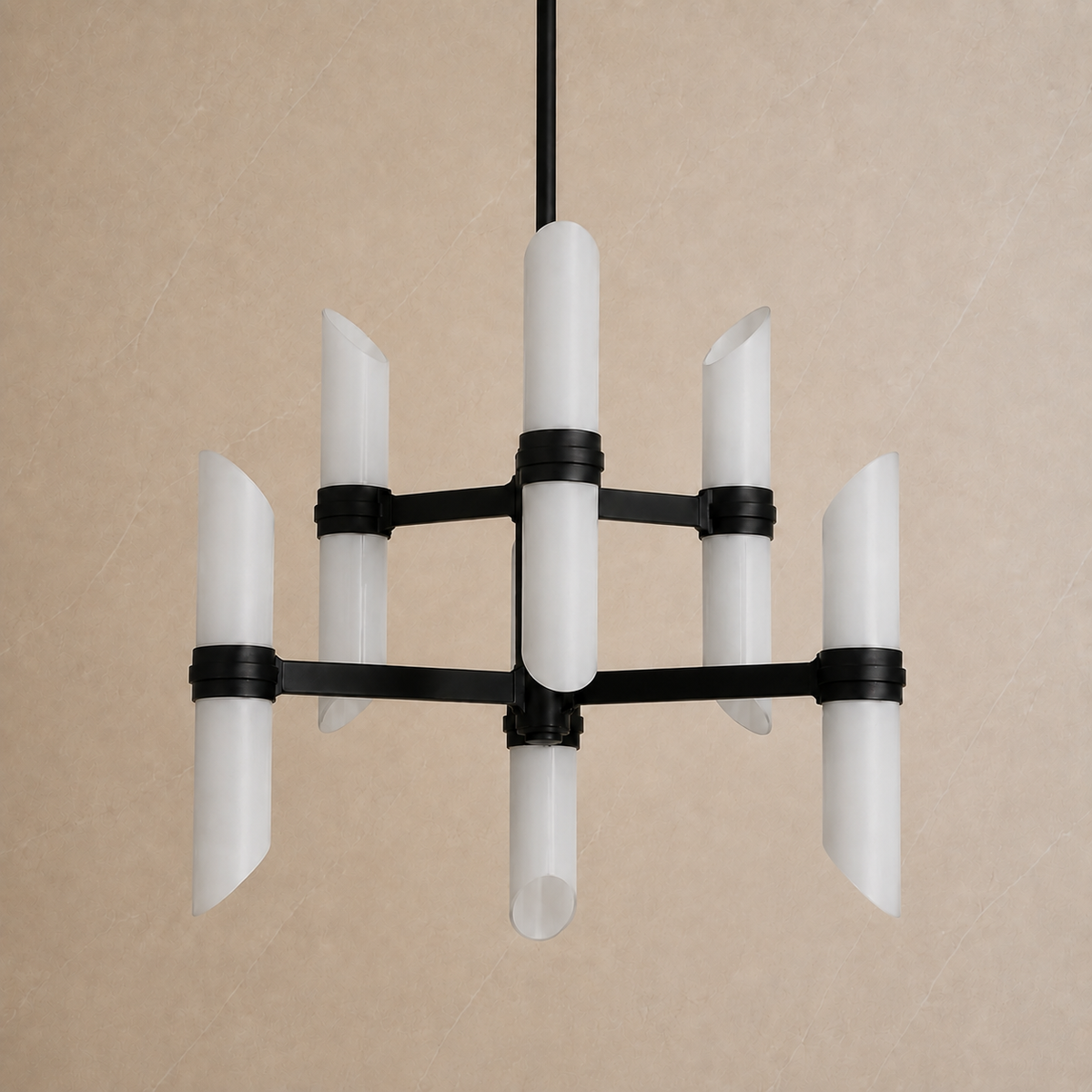 Lundquist Opal Glass Double Tier Chandelier in black, light off