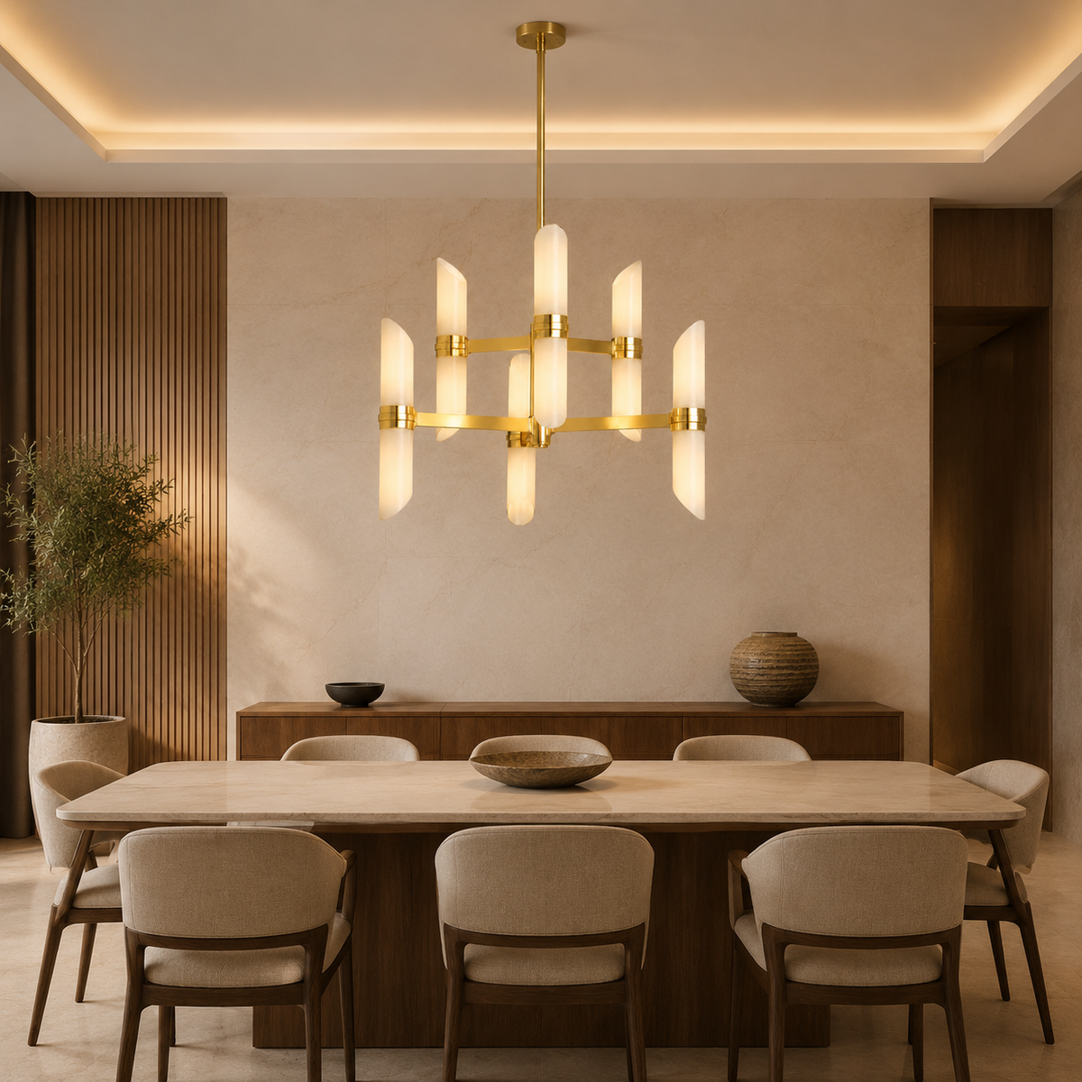 Lundquist Opal Glass Double Tier Chandelier in a dining room
