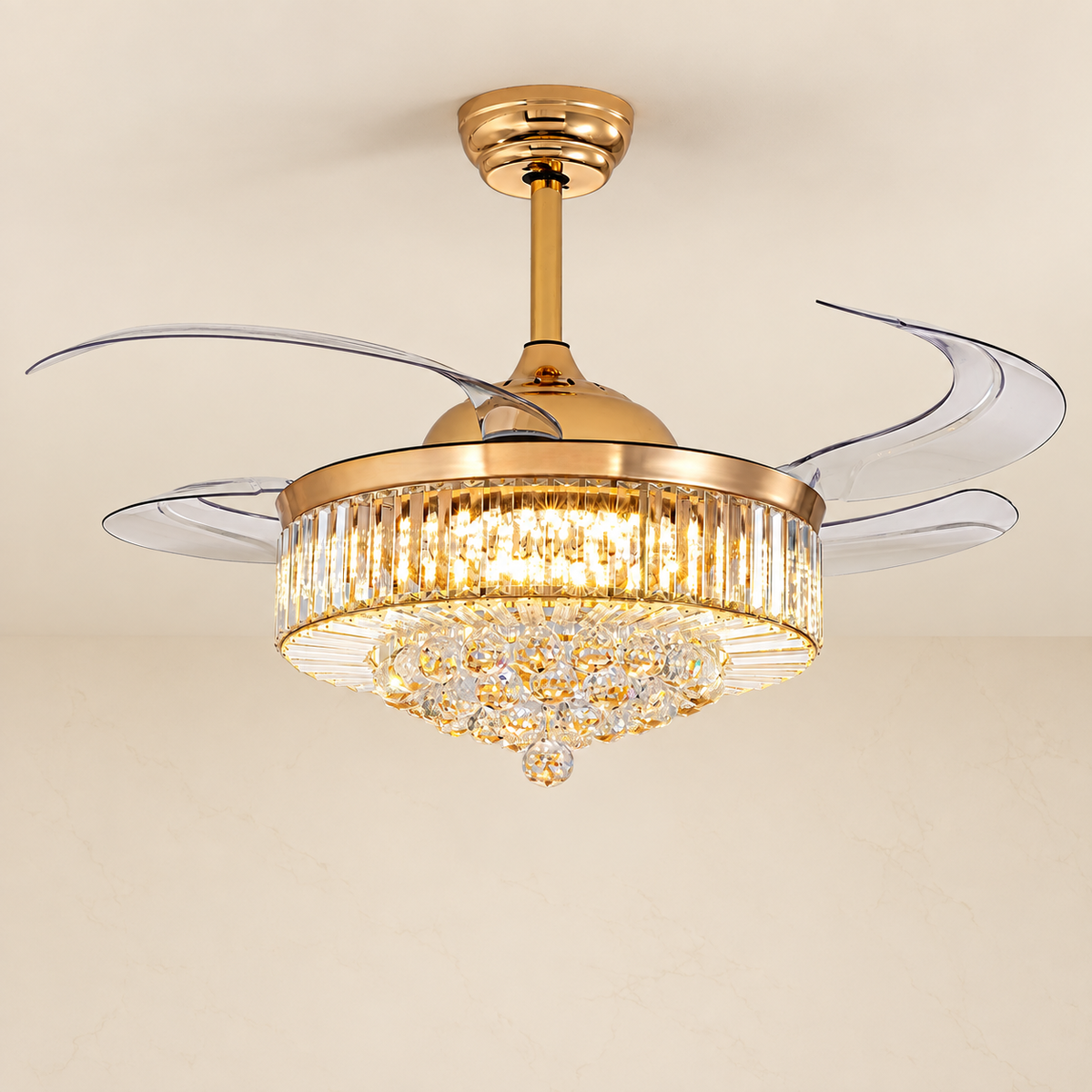Aura Crystal DC Motor LED Ceiling Fan material and finish detail
