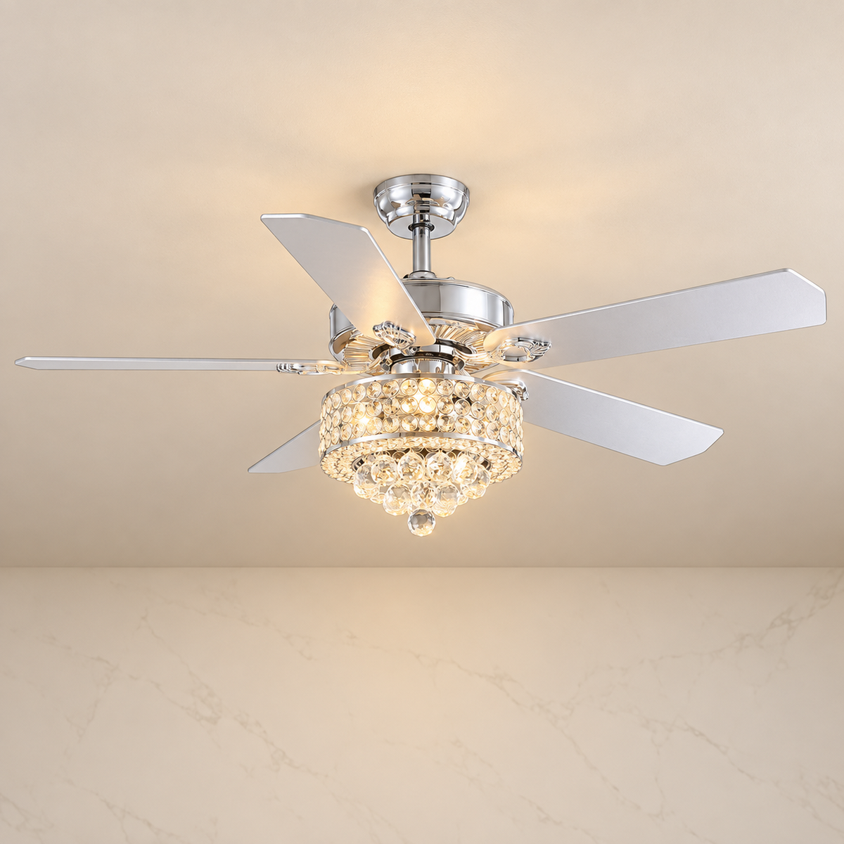 5-Blade 52-inch Crystal Ceiling Fan illuminated