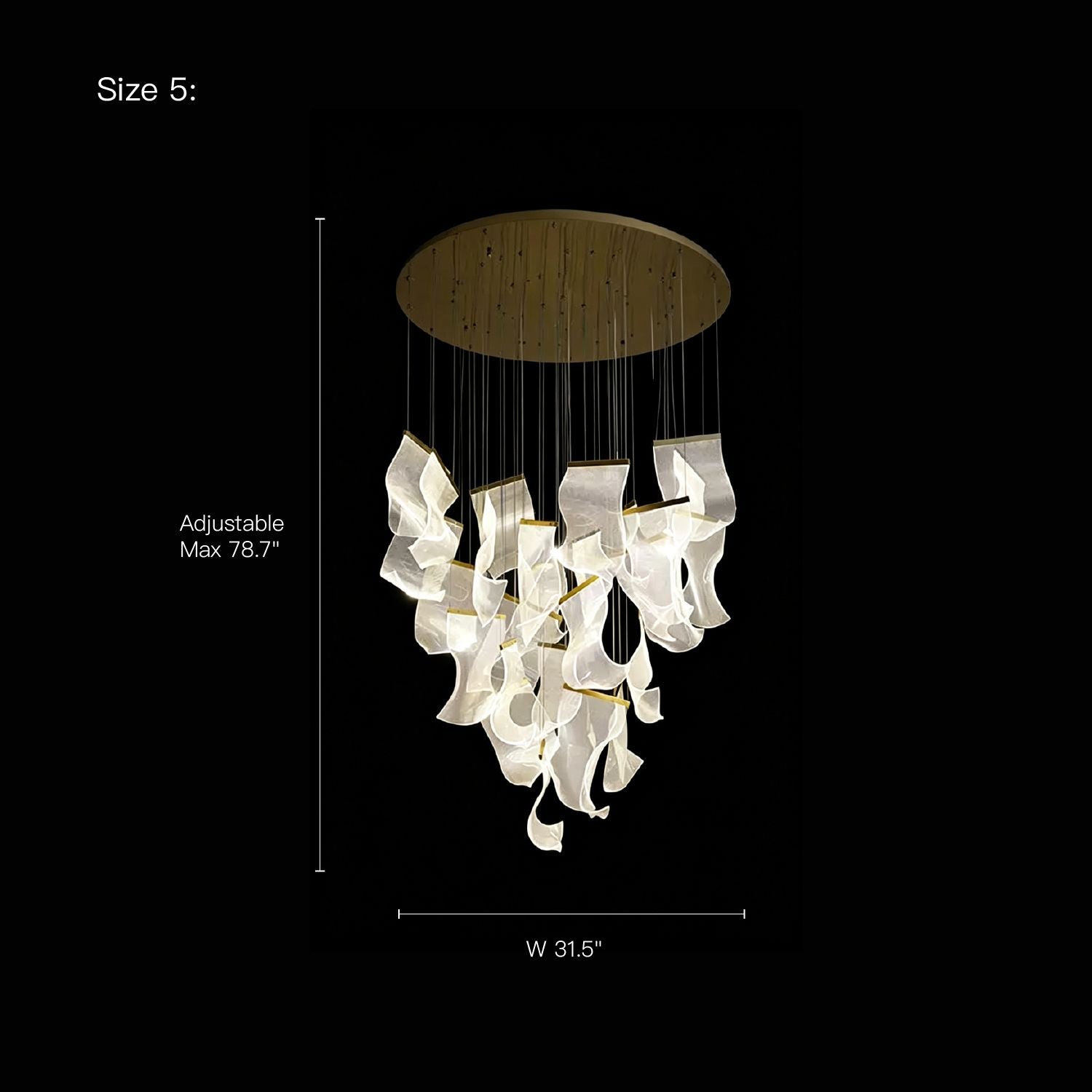 Lyra Ripple Glass Cascading Sheet Chandelier (Size 5) — 31.5" width, 78.7" max adjustable height, grand cascading design, ideal for ultra-high-ceiling luxury homes/commercial lobbies | Carra Home