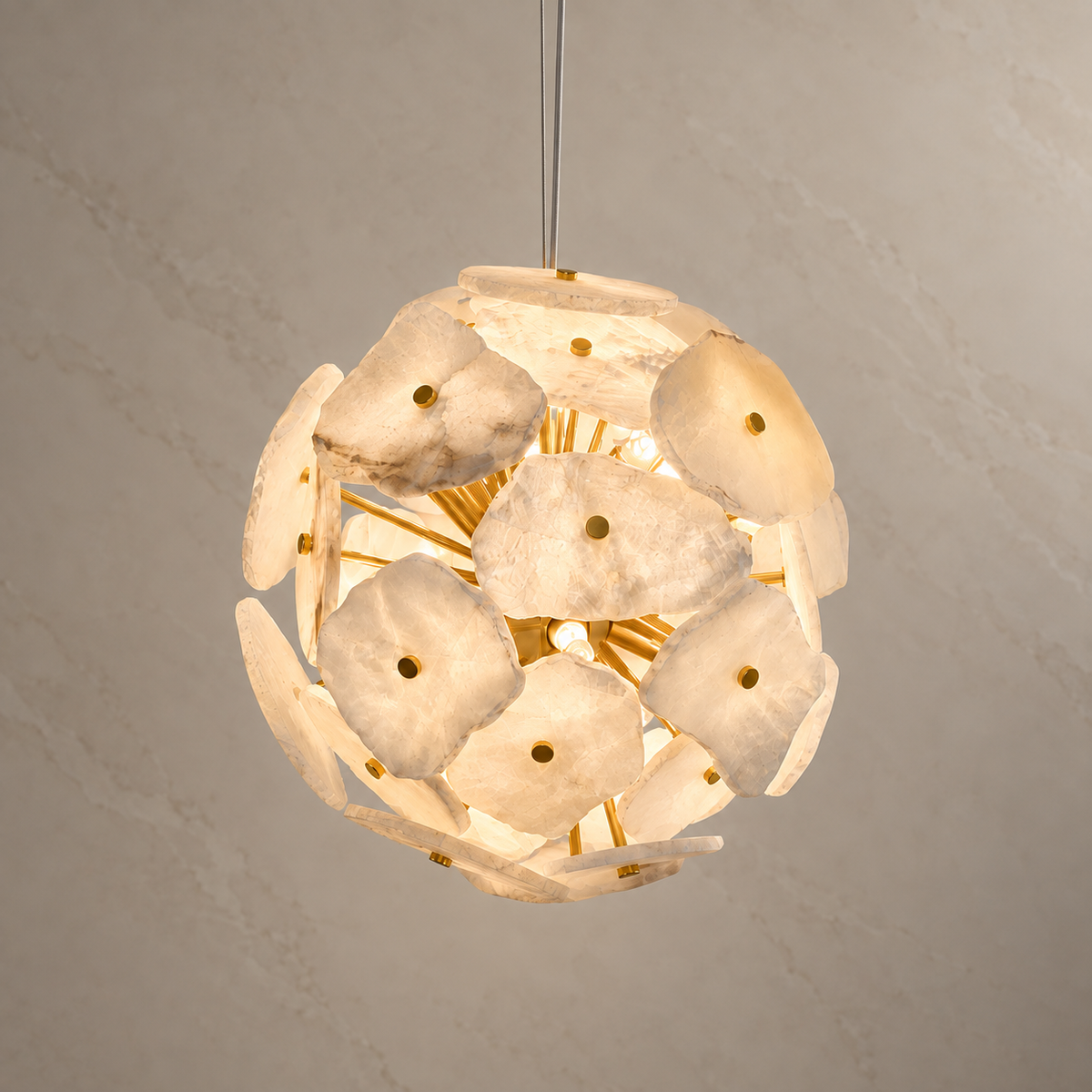 maravelle alabaster sphere chandelier gold 30cm light on