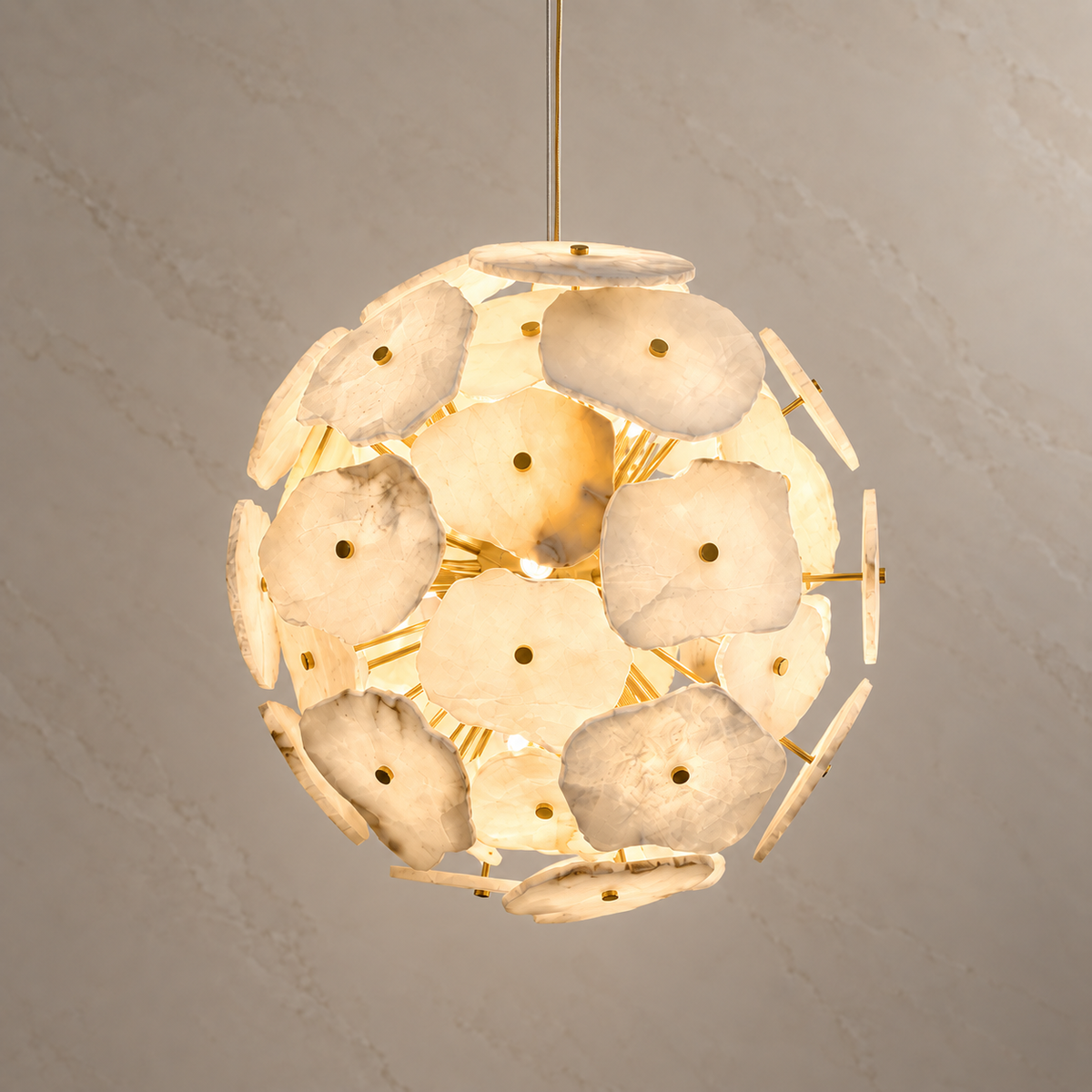 maravelle alabaster sphere chandelier gold 40cm light on