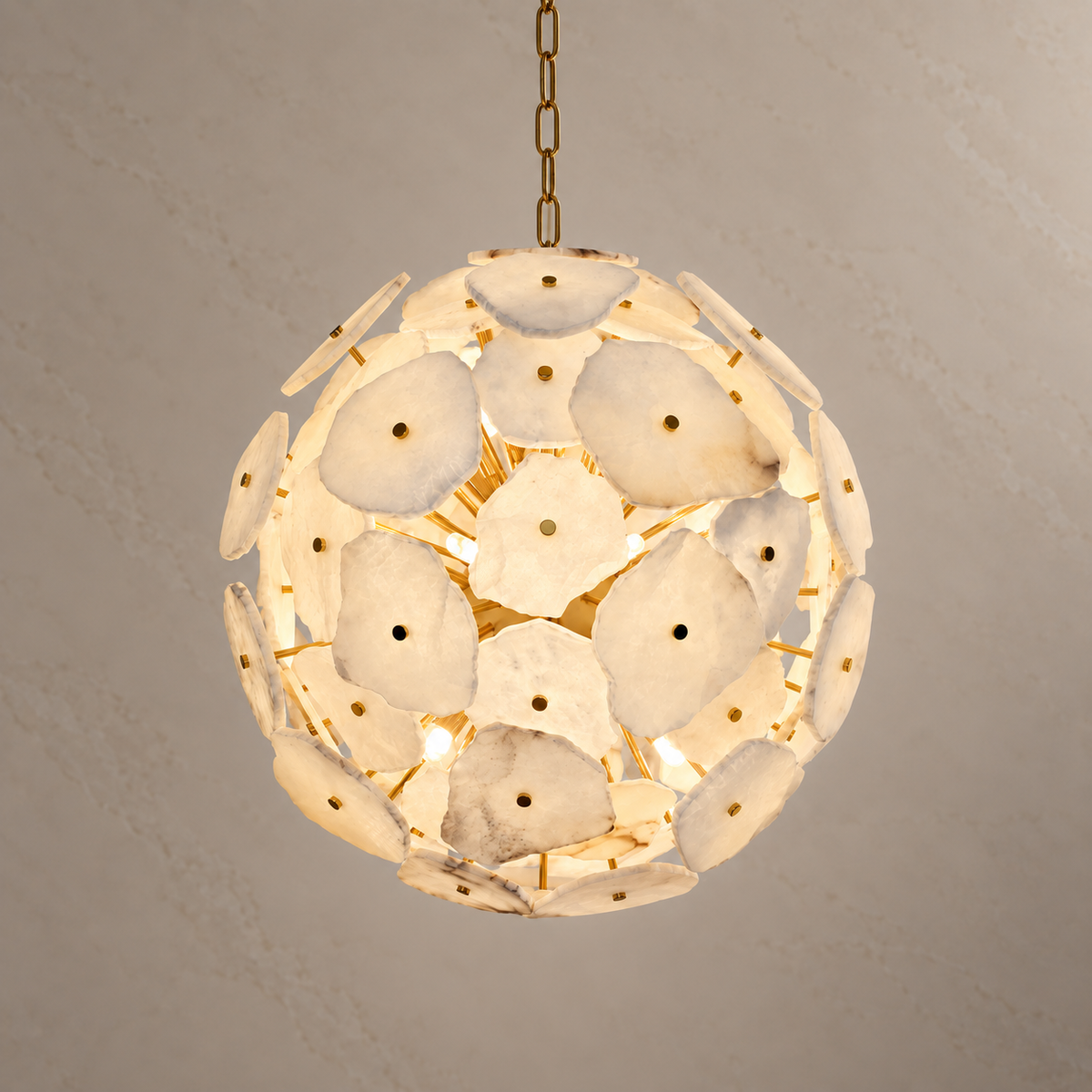 maravelle alabaster sphere chandelier gold 50cm light on