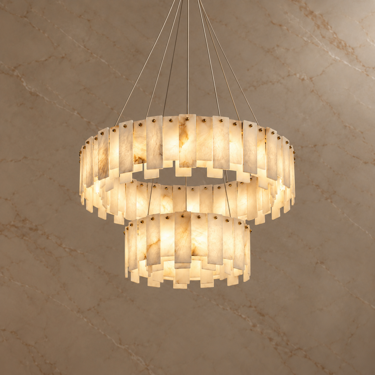 maren alabaster double ring chandelier gold 80cm light on