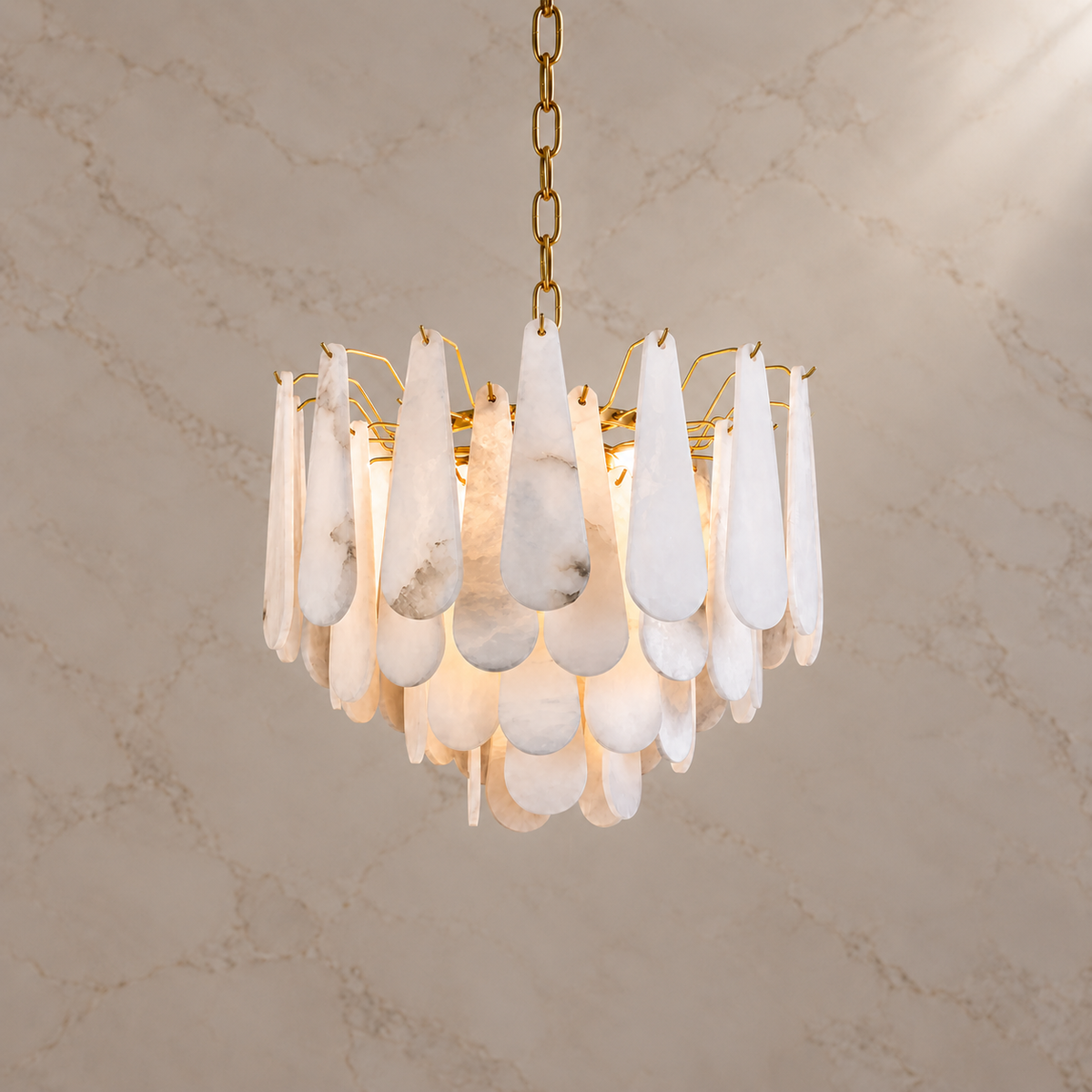 marivelle alabaster tiered chandelier gold 55cm light on