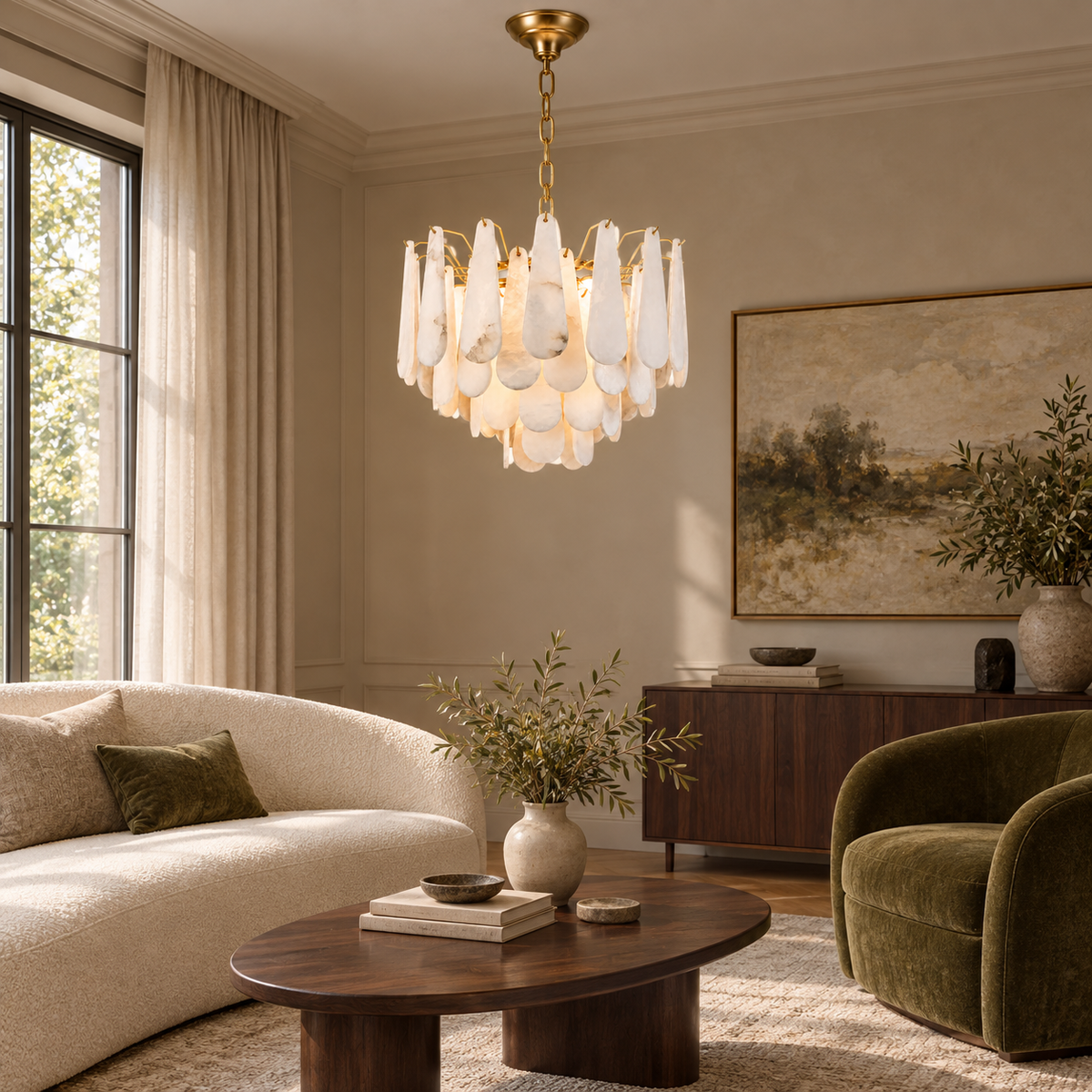 marivelle alabaster tiered chandelier gold 55cm living room