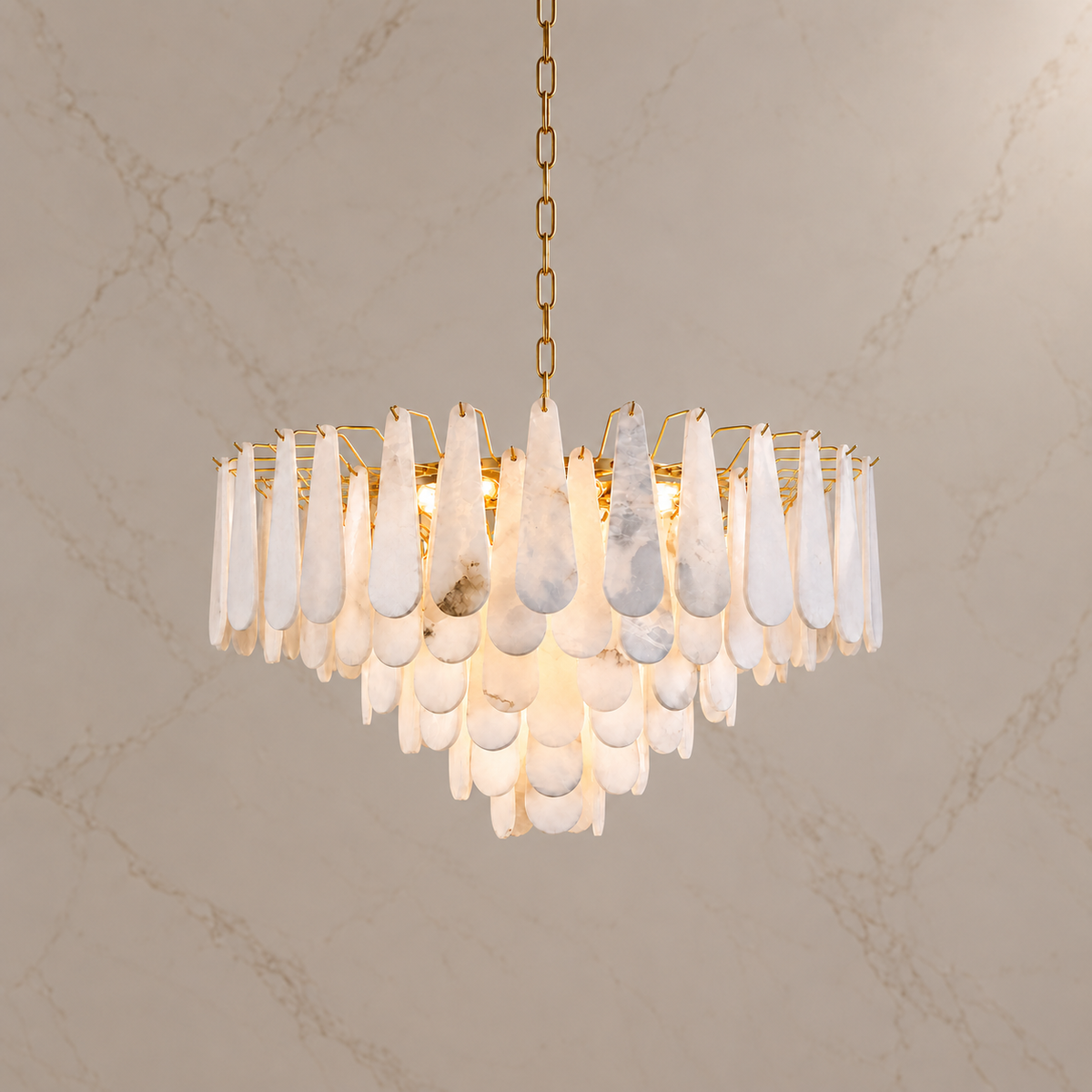 marivelle alabaster tiered chandelier gold 80cm light on