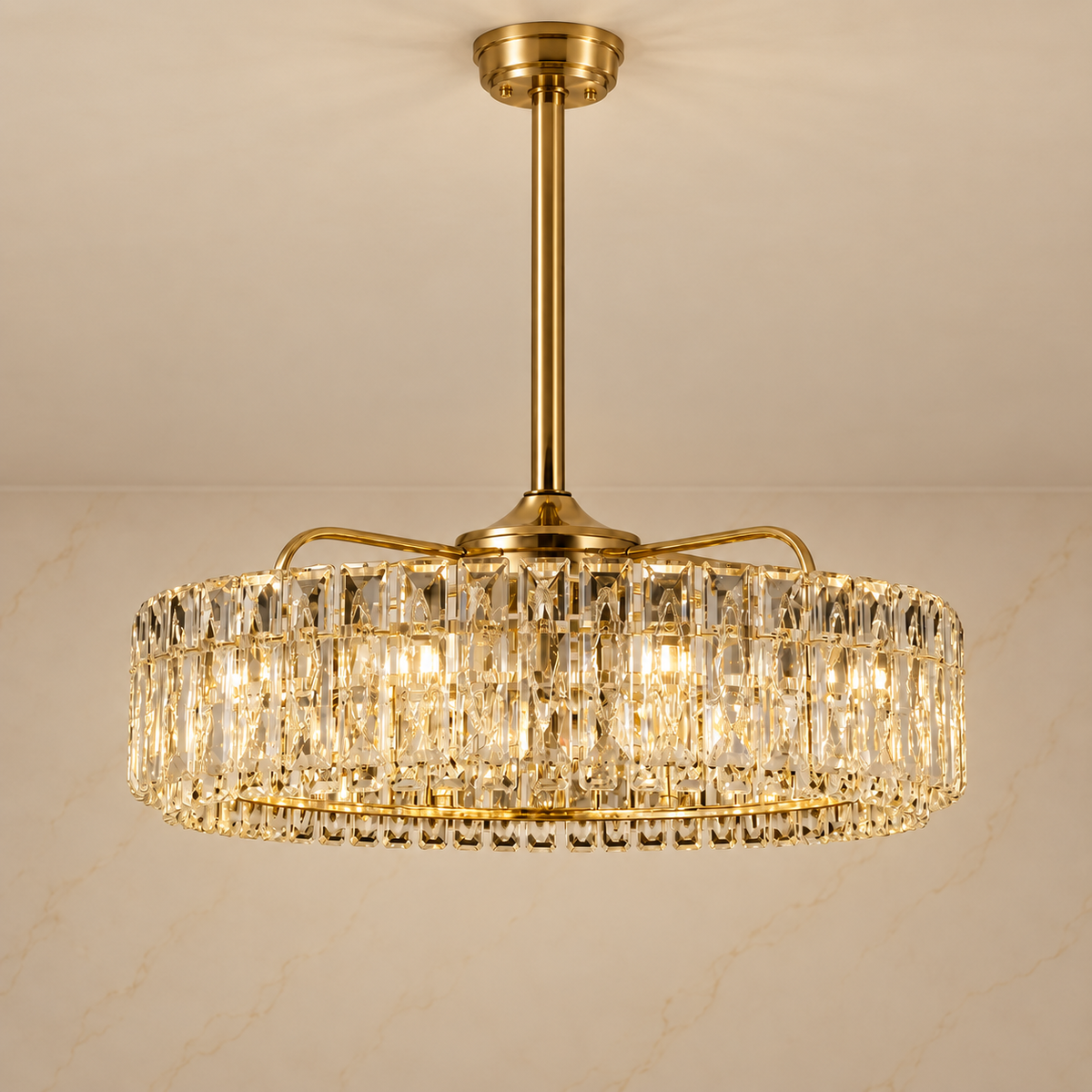 Crystal Fan-Light Chandelier illuminated