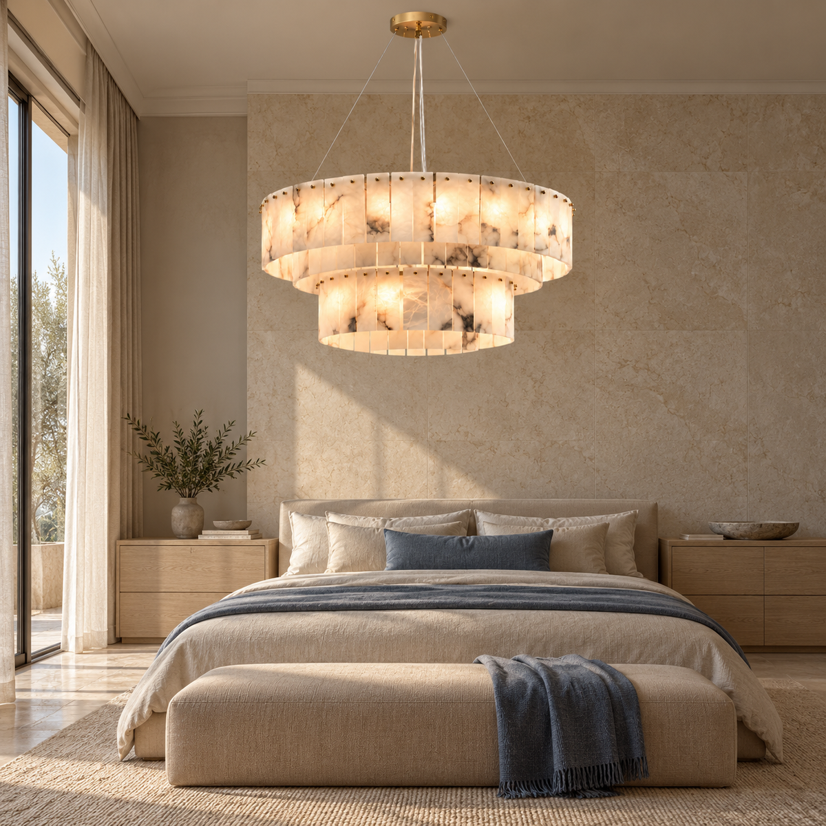 Modern Marble Alabaster 2-Tier Chandelier gold 120 80cm bedroom | CARRA HOME