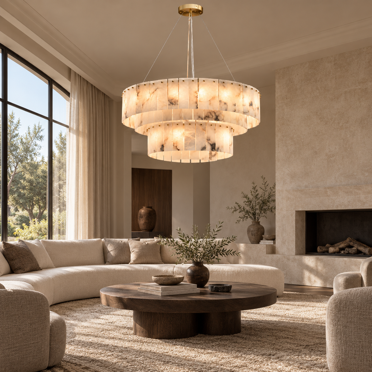 Modern Marble Alabaster 2-Tier Chandelier gold 120 80cm living room | CARRA HOME