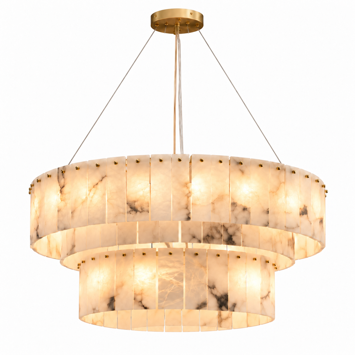 Modern Marble Alabaster 2-Tier Chandelier gold 120 80cm product view | CARRA HOME