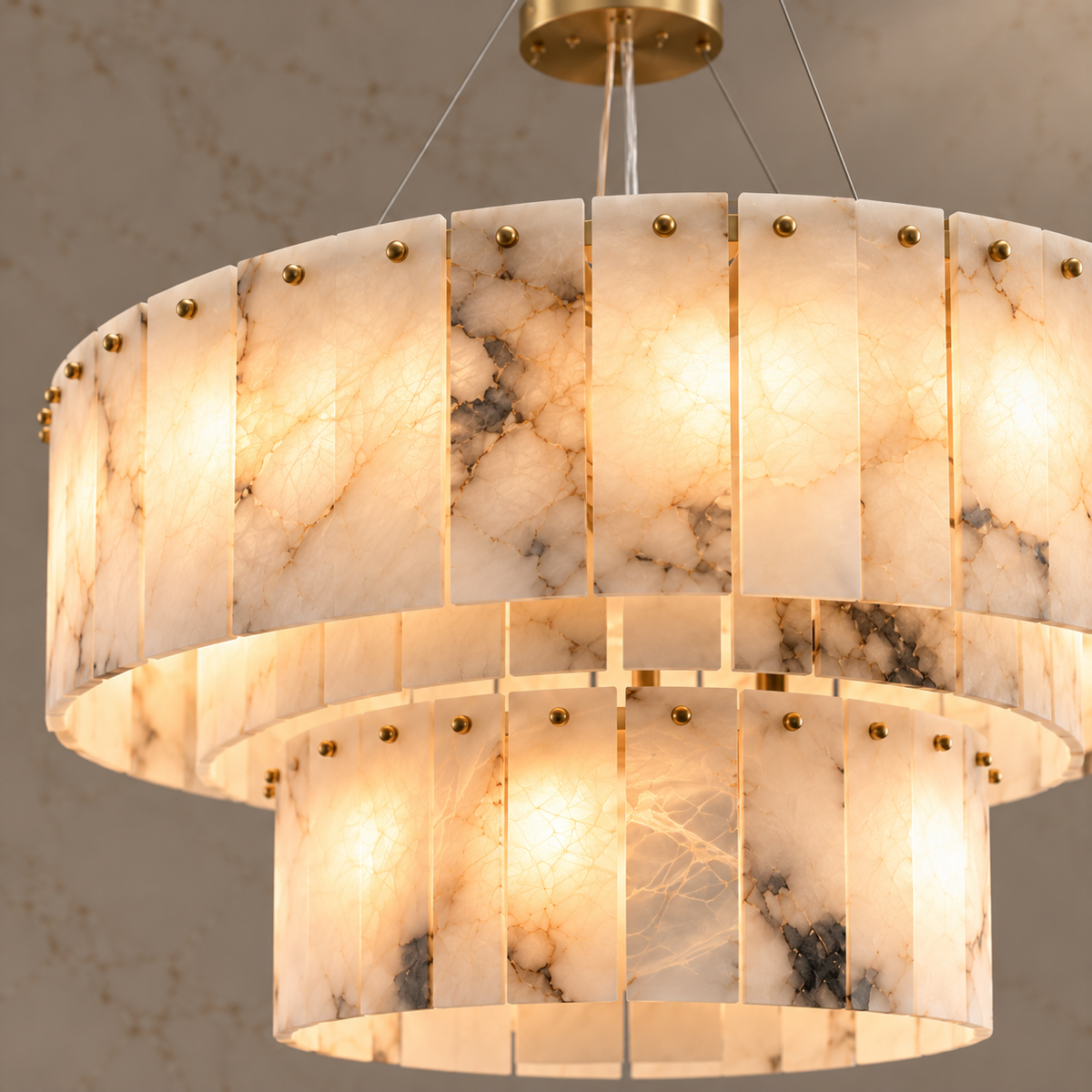 Modern Marble Alabaster 2-Tier Chandelier gold alabaster body detail | CARRA HOME