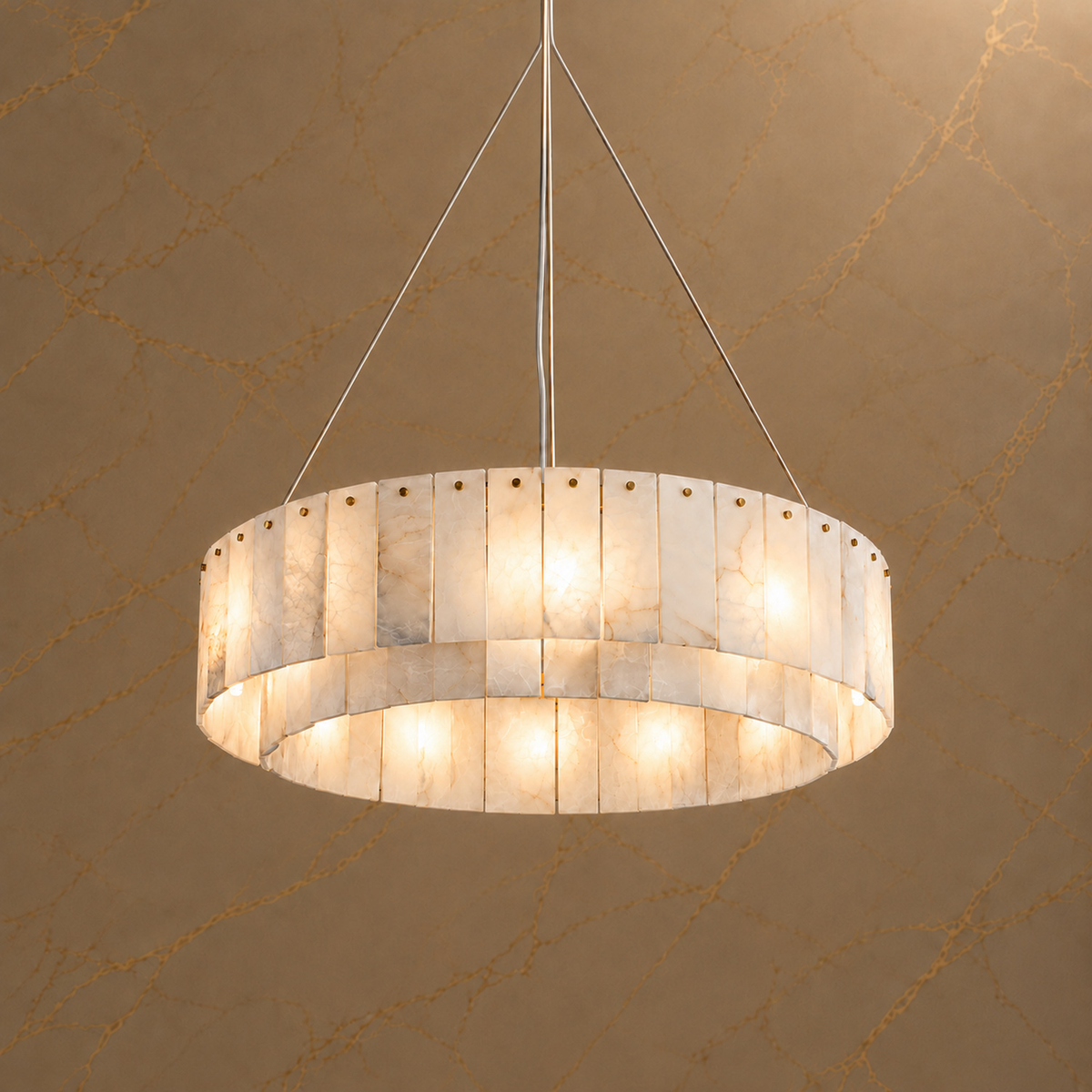 Modern Marble Alabaster Chandelier gold 80cm catalog light on | CARRA HOME