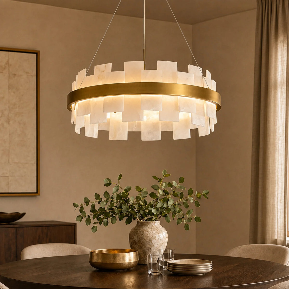 Soleil Gold Alabaster Round Chandelier material and finish detail