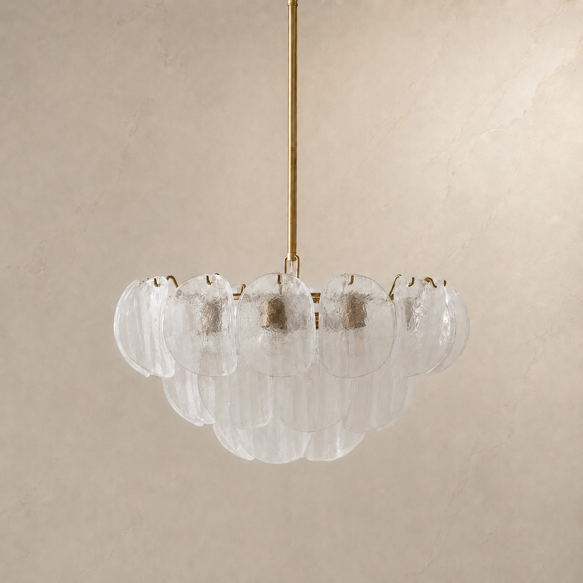 Murana Glass Petal Cluster Chandelier in gold, light off