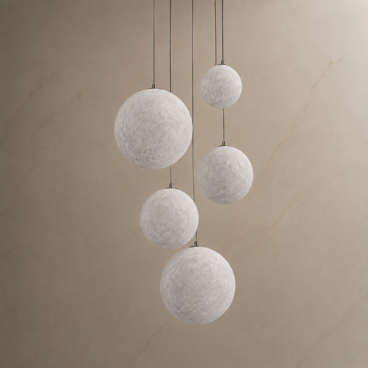 Nami glass sphere staircase chandelier, Chrome, 5-light, light off