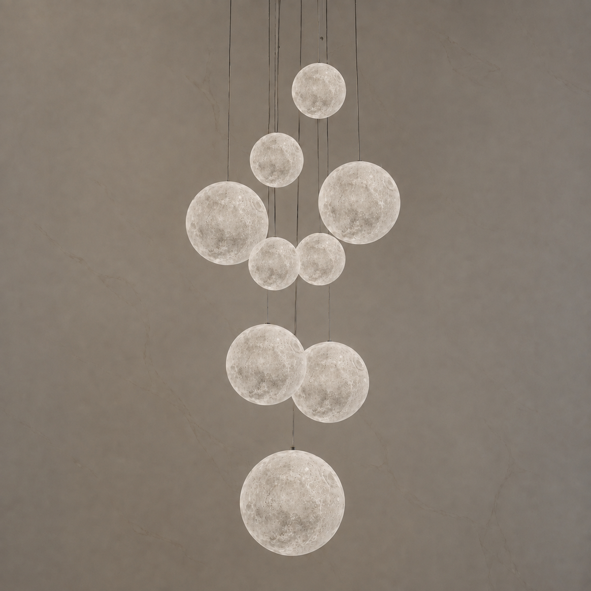 Nami glass sphere staircase chandelier, Chrome, 9-light, light off