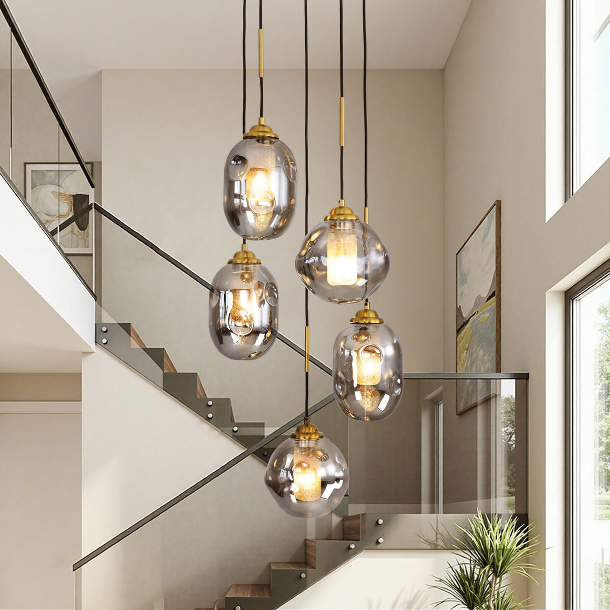 Nova Lava Glass Cascading Chandelier in a living room