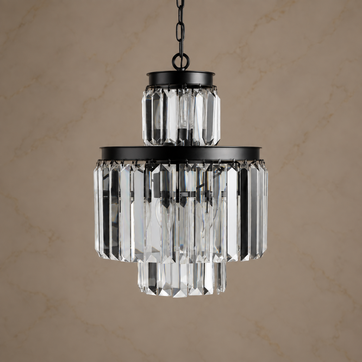 Odette K9 crystal tiered chandelier size 1 in black, light off