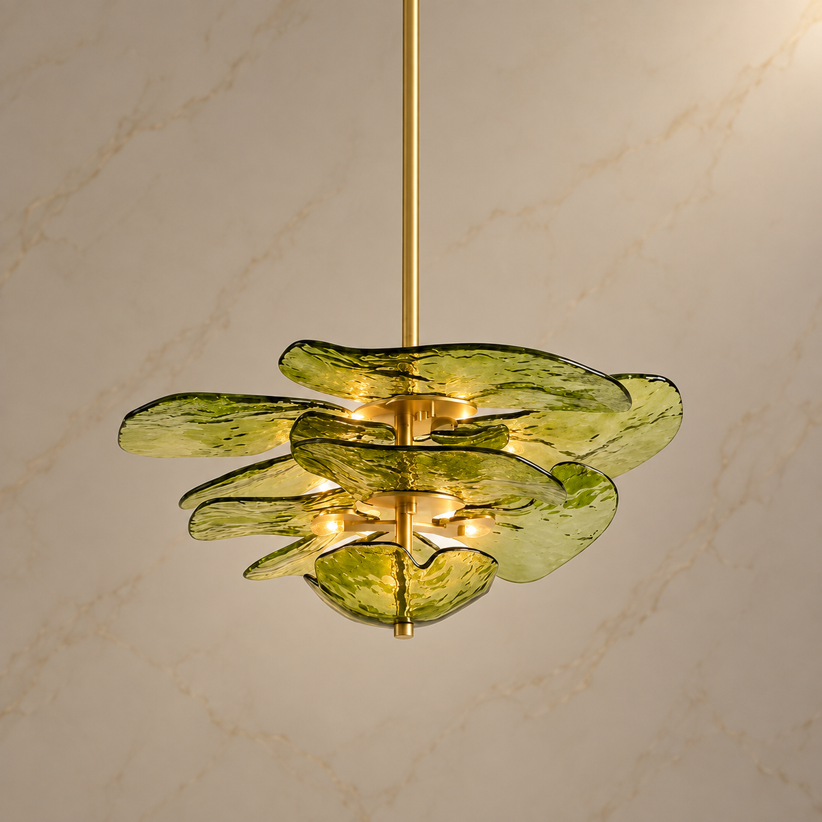 olive glass plate tiered chandelier brass 55x22cm light on
