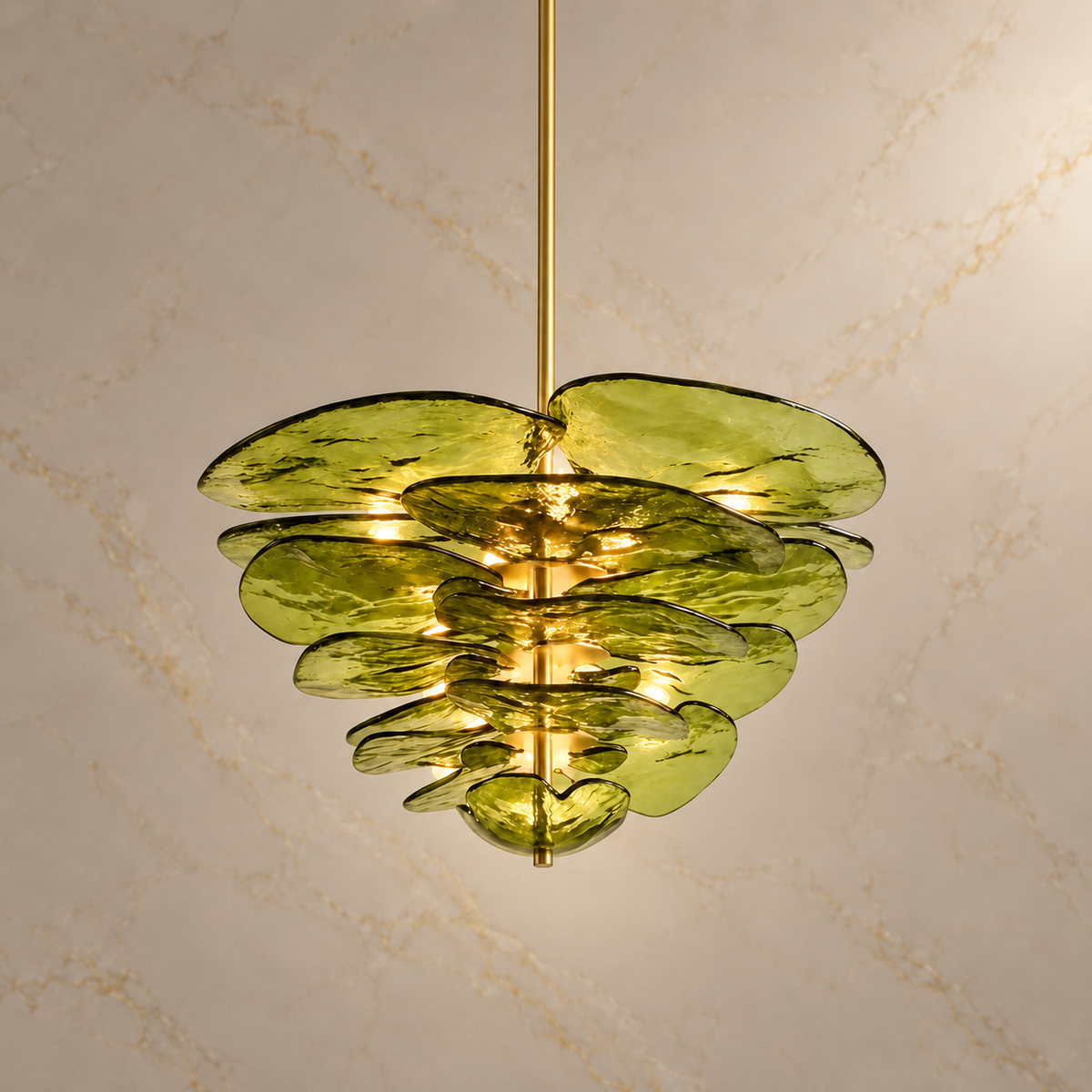 olive glass plate tiered chandelier brass 81x37cm light on