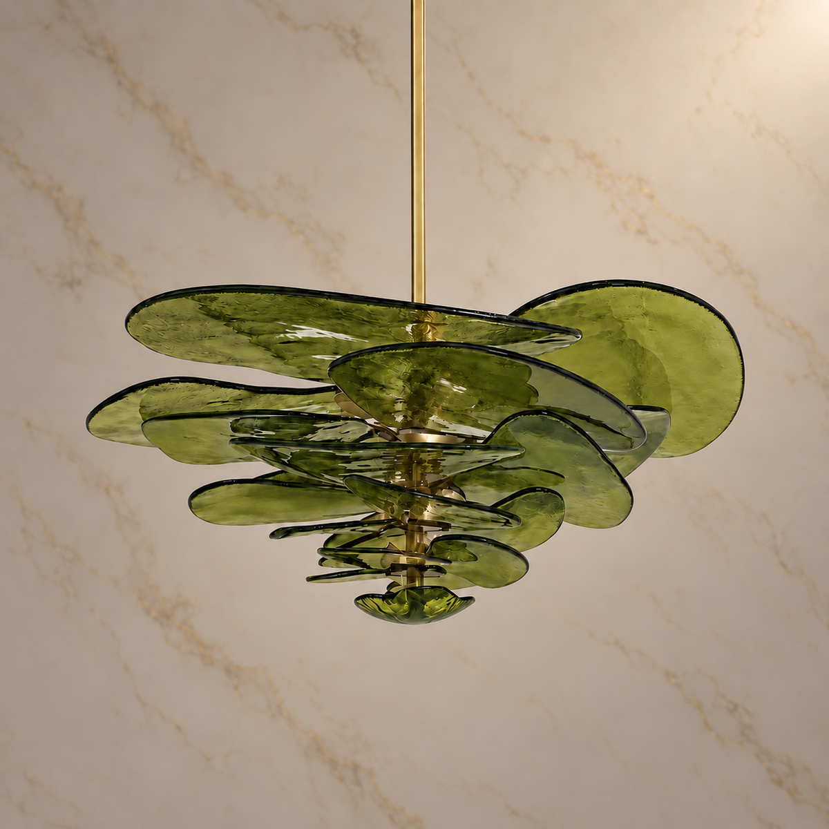 olive glass plate tiered chandelier brass 90x45cm light off