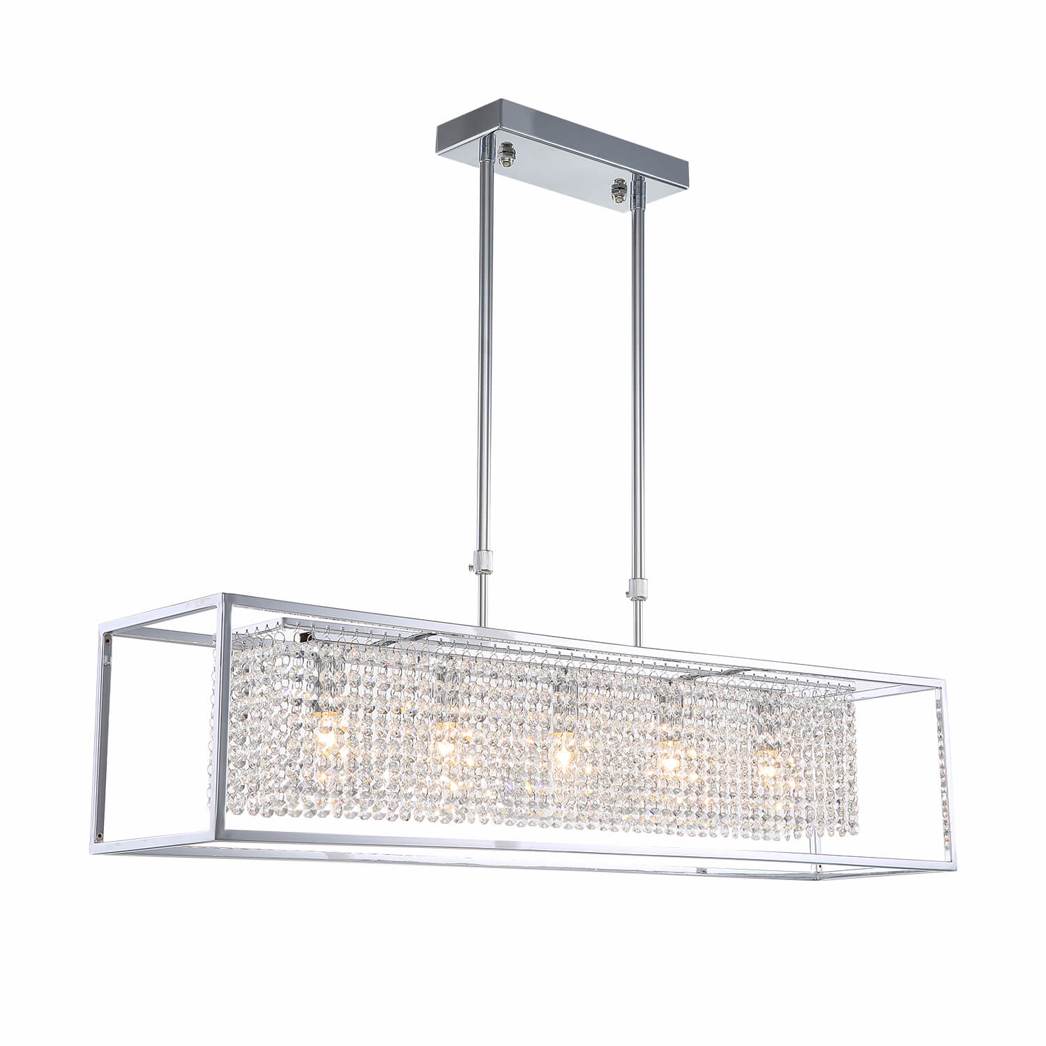 Modern Rectangular Chrome Frame  Pendant Light - Dining Room Crystal Chandelier - Dining room-three