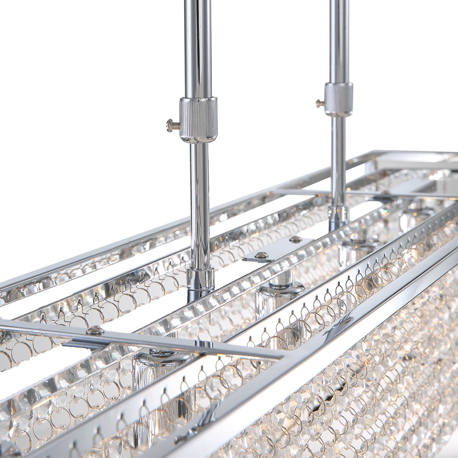 Modern Rectangular Chrome Frame  Pendant Light - Dining Room Crystal Chandelier - Dining room-detail three