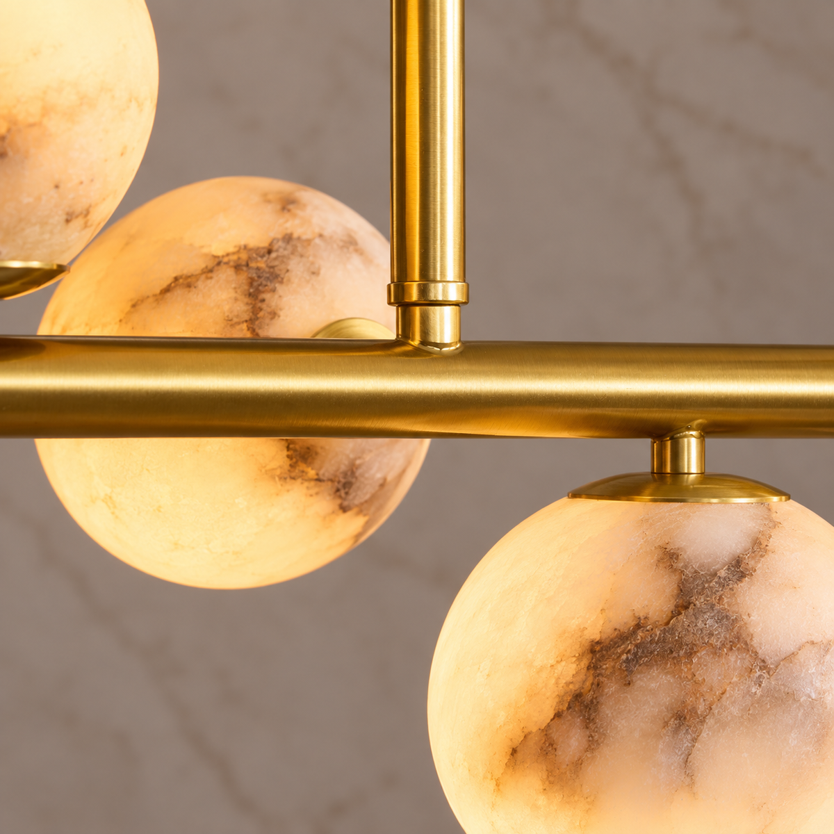 orbelia alabaster globe linear chandelier gold 140cm body detail