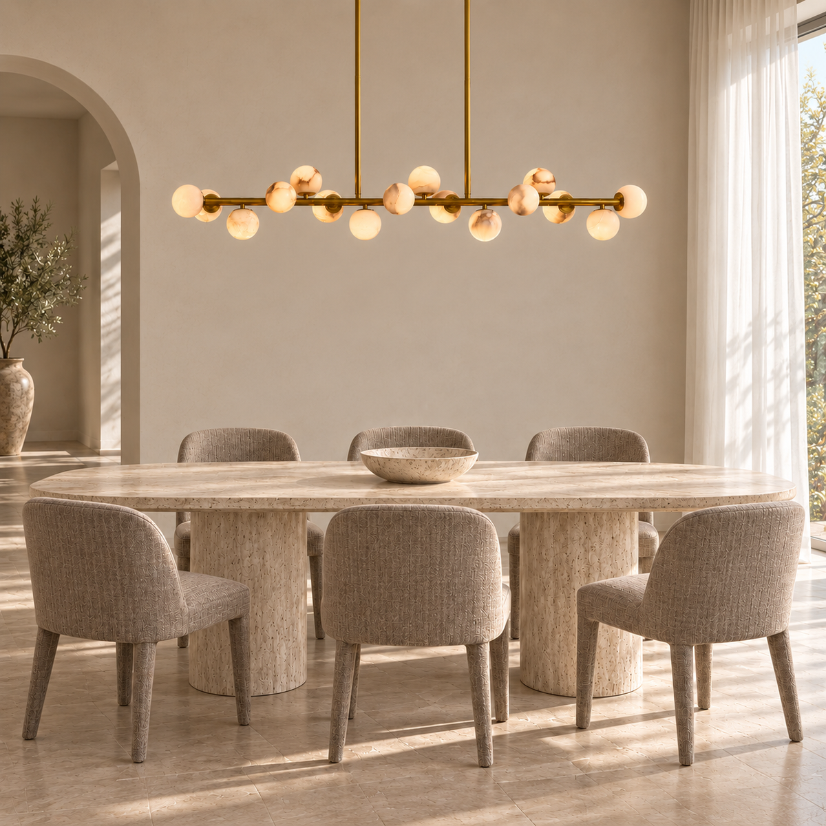 orbelia alabaster globe linear chandelier gold 140cm dining room stone