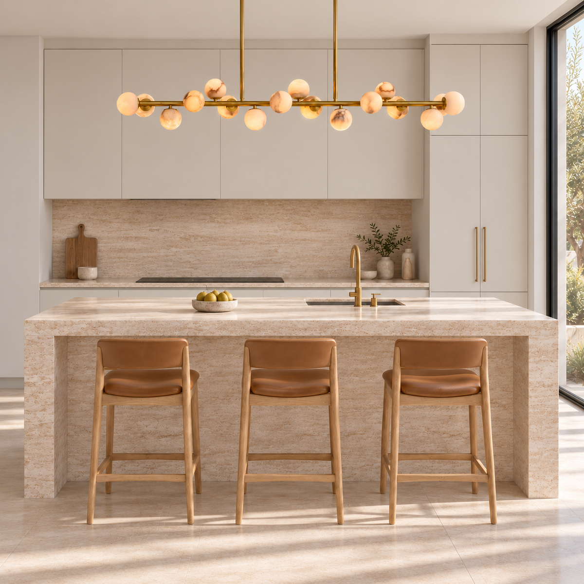 orbelia alabaster globe linear chandelier gold 140cm kitchen island stone