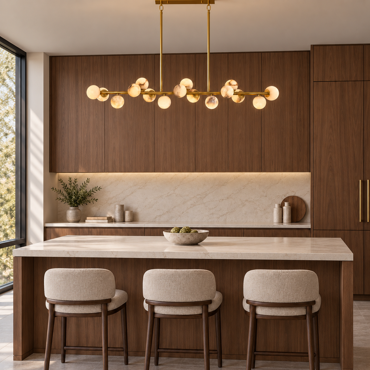 orbelia alabaster globe linear chandelier gold 140cm kitchen island walnut