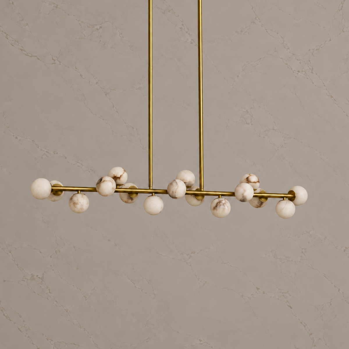 orbelia alabaster globe linear chandelier gold 140cm light off