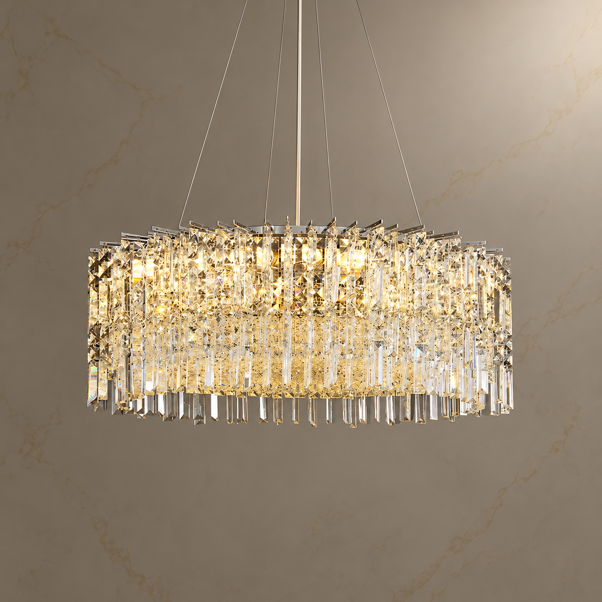 Prisma Crystal Prism Chandelier illuminated