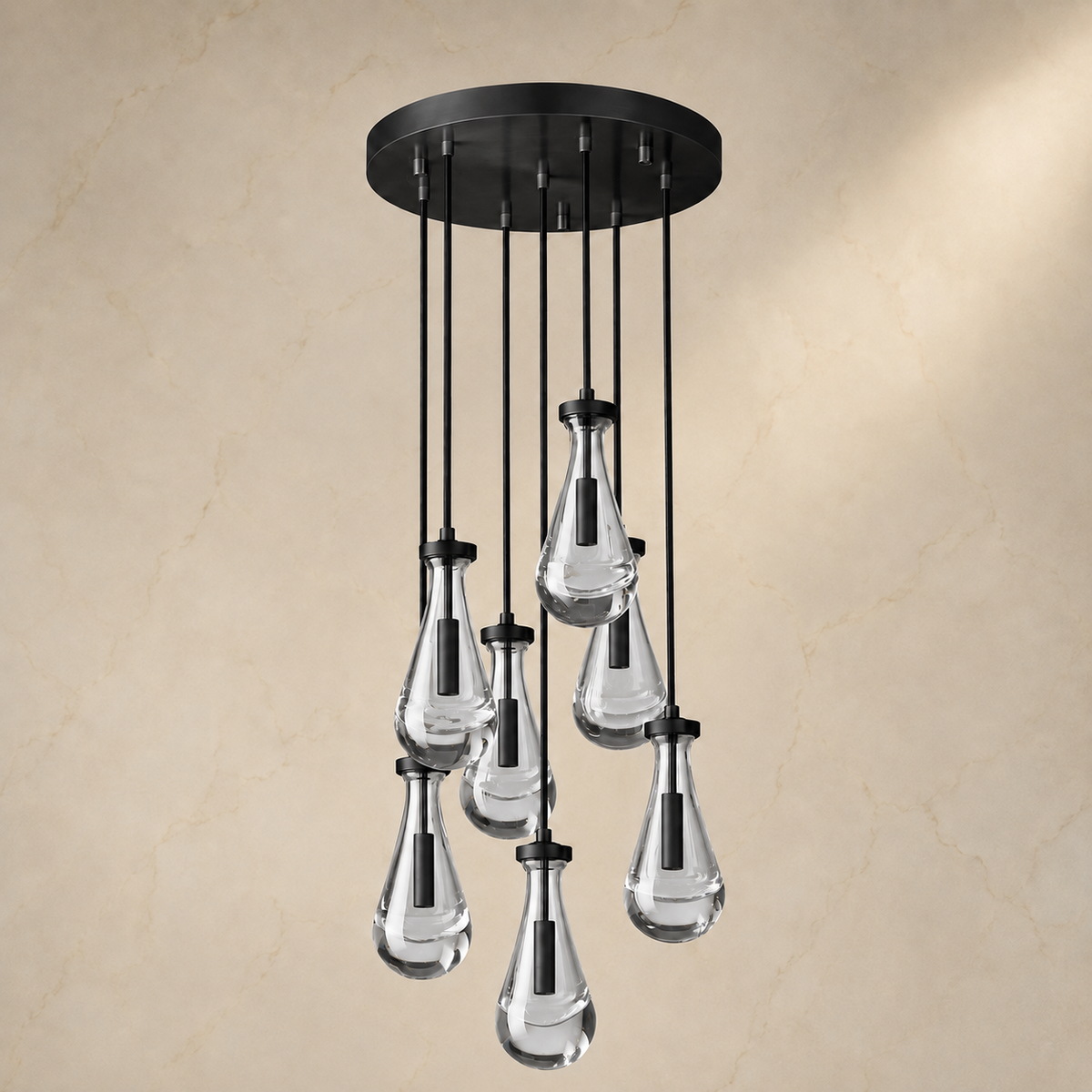Raindrop Glass Round Chandelier black light off
