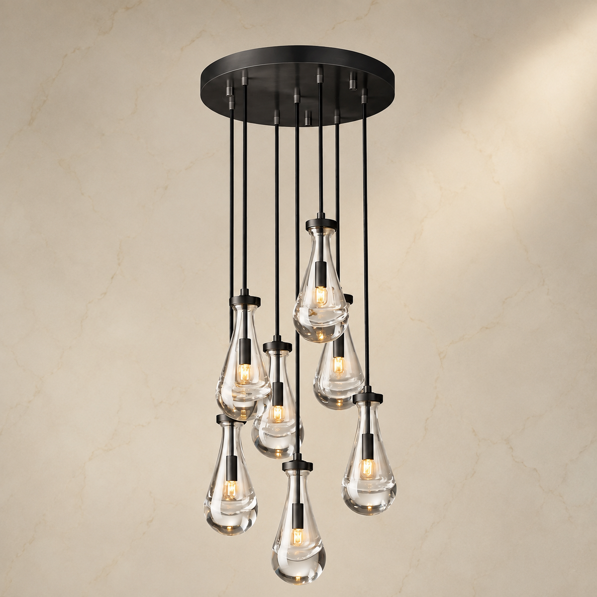 Raindrop Glass Round Chandelier black light on