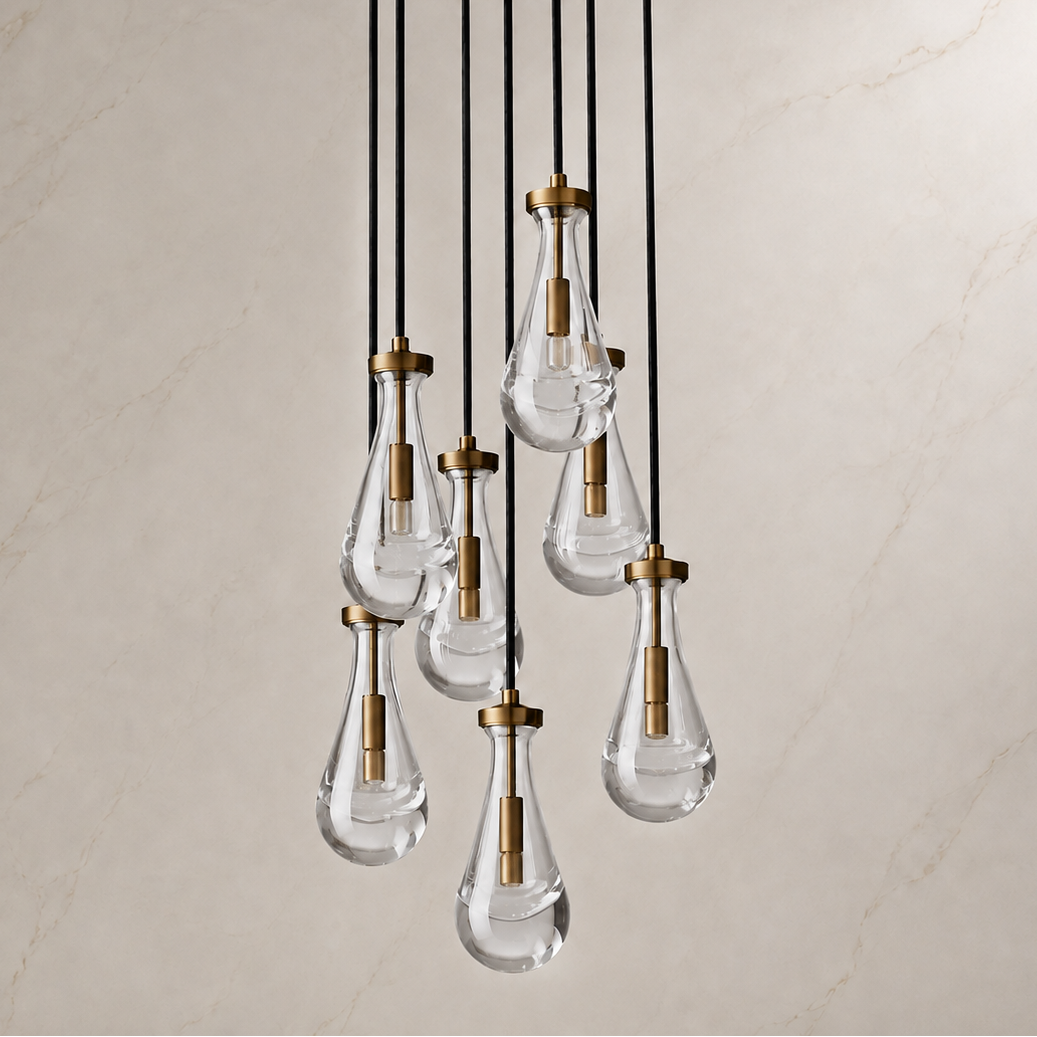 Raindrop Glass Round Chandelier with lights off
