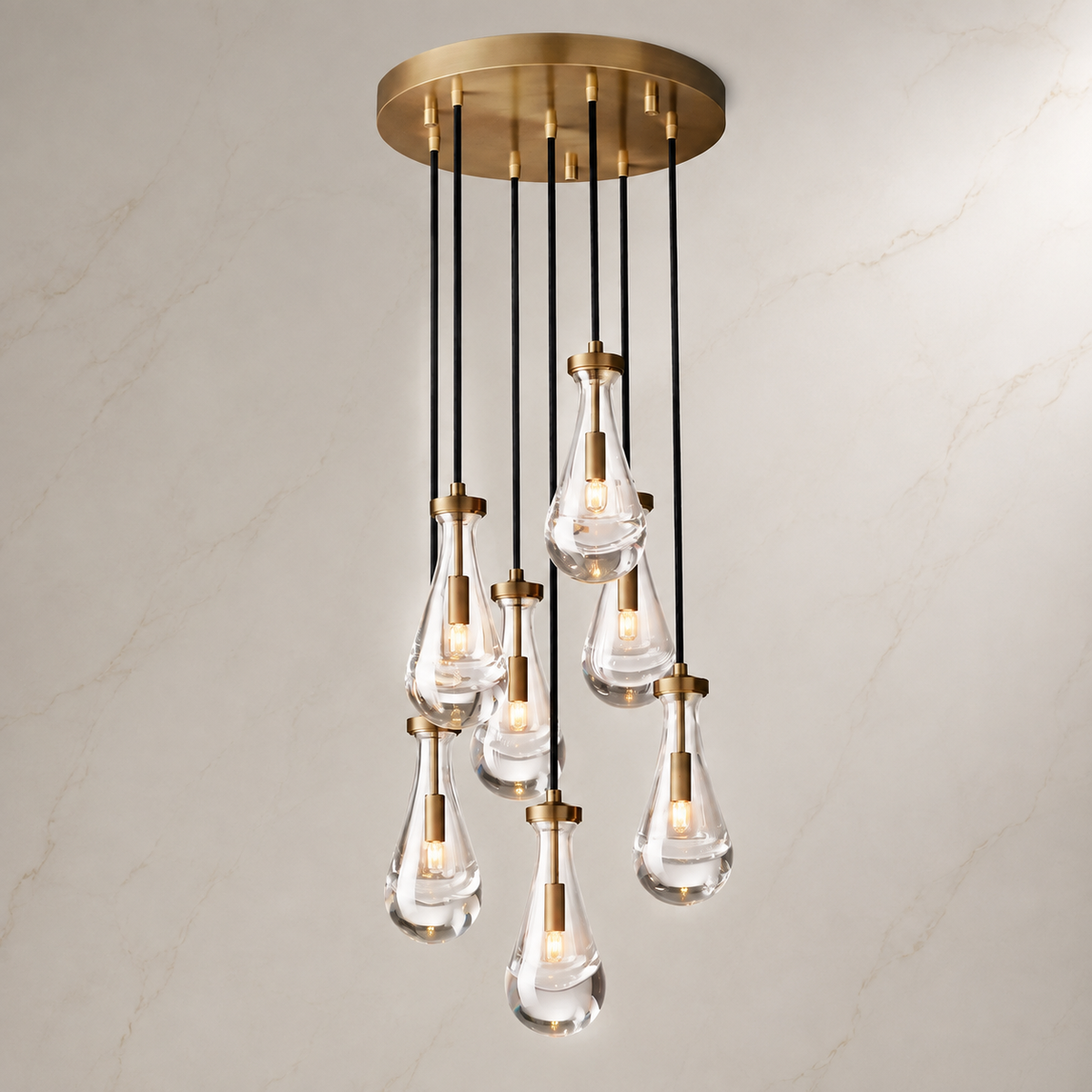 Raindrop Glass Round Chandelier gold light on