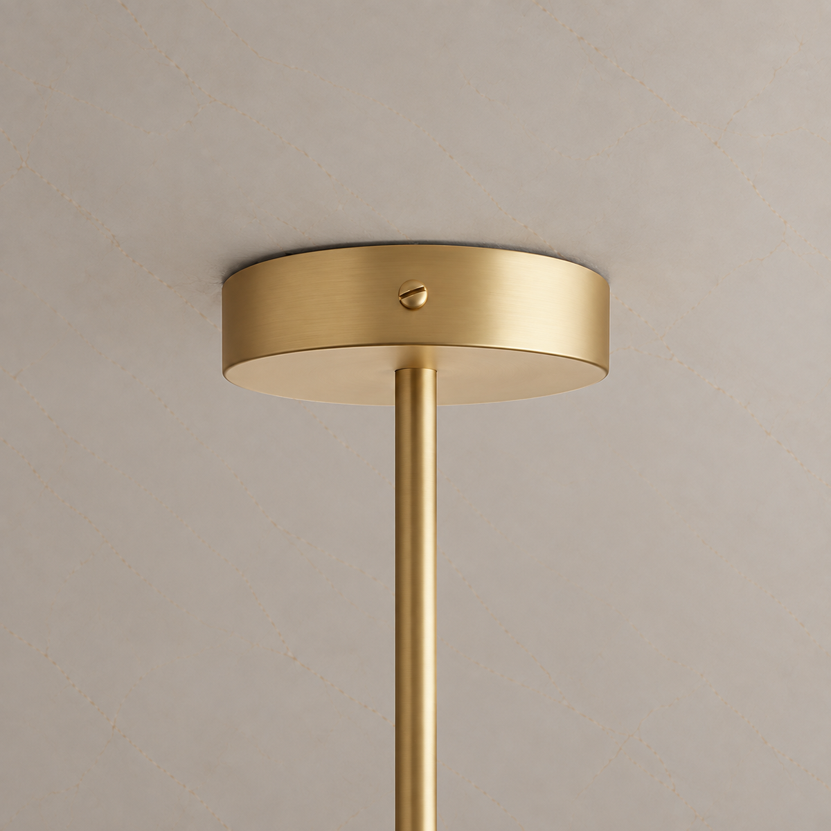 Ramsey round satin brass ceiling canopy and suspension rod detail | CARRA HOME