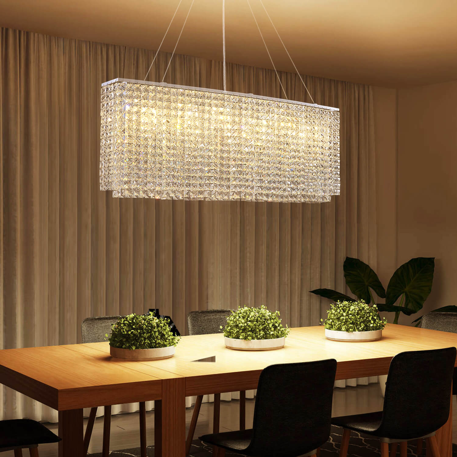 【Open Box - Save Big】Rectangular Raindrop Crystal Pendant Light-Only 1 left