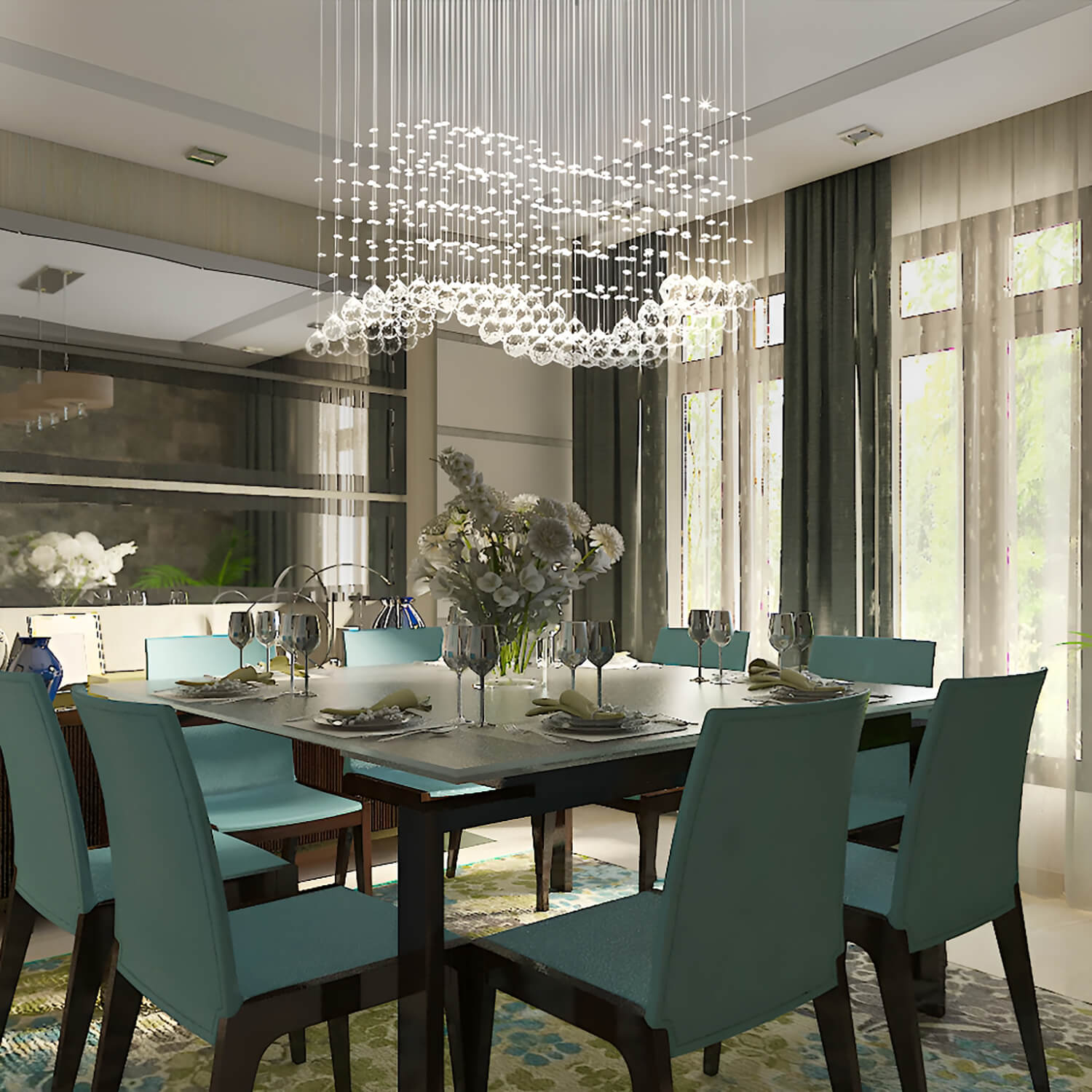 Rectangular Raindrop Wave Crystal Chandelier Ceiling Light-diningroom-3 |Sofary