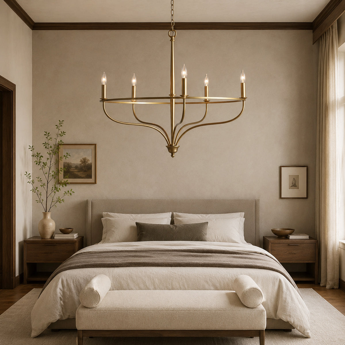 Rosalind Metal Chandelier in a bedroom