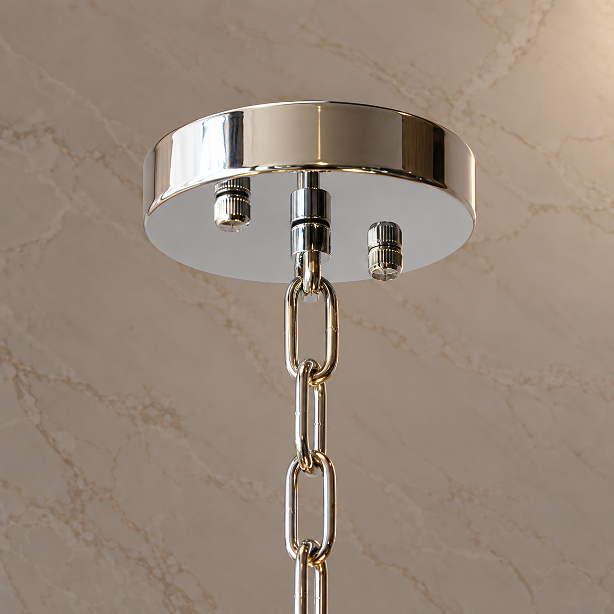 Roselle Colorful Glass Disc Cluster Chandelier, chrome ceiling canopy detail | CARRA HOME