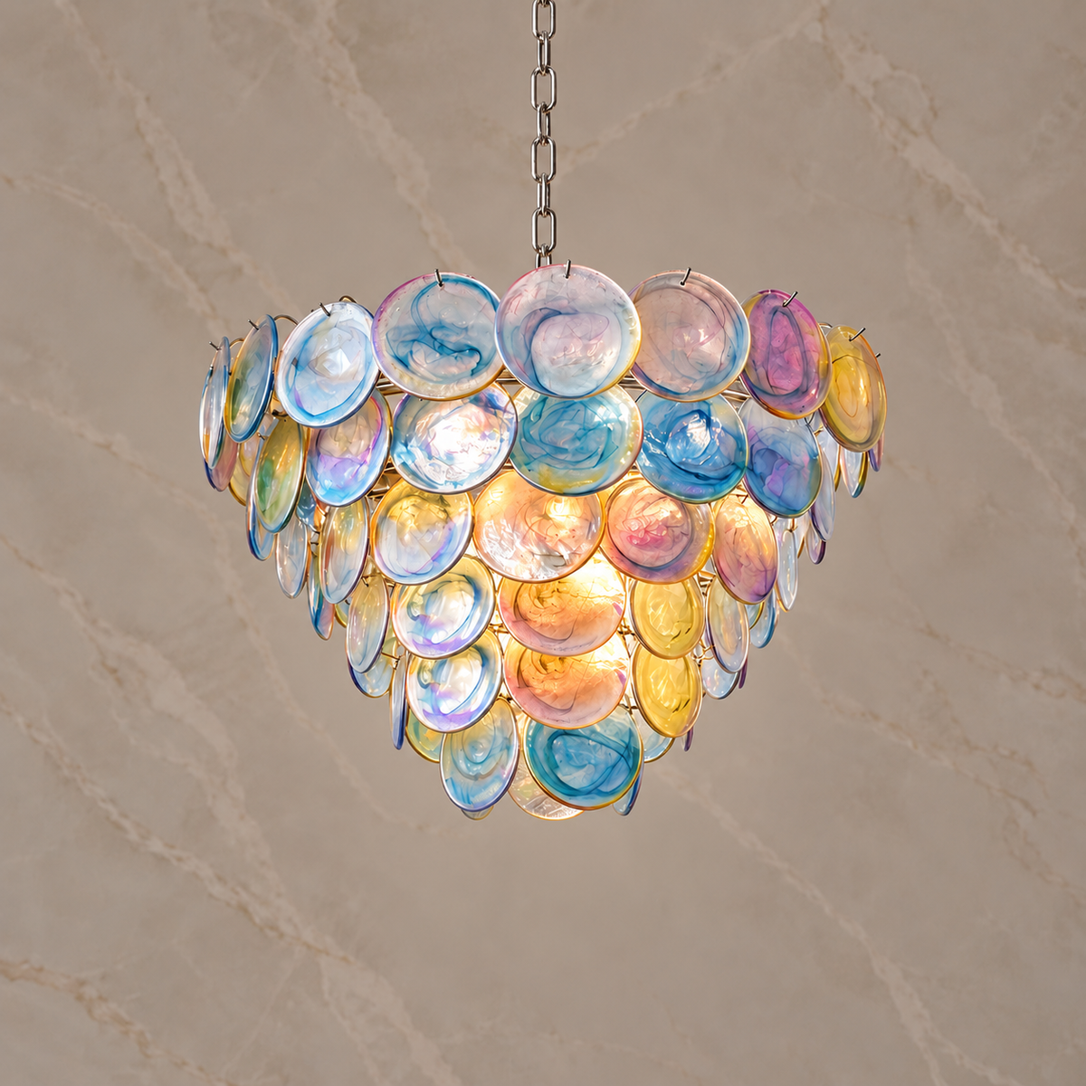 Roselle Colorful Glass Disc Cluster Chandelier, colorful 100cm light on | CARRA HOME