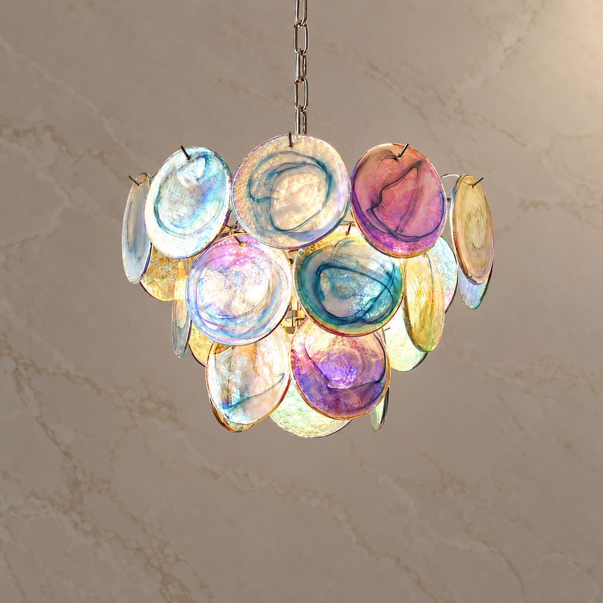 Roselle Colorful Glass Disc Cluster Chandelier, colorful 50cm light on | CARRA HOME